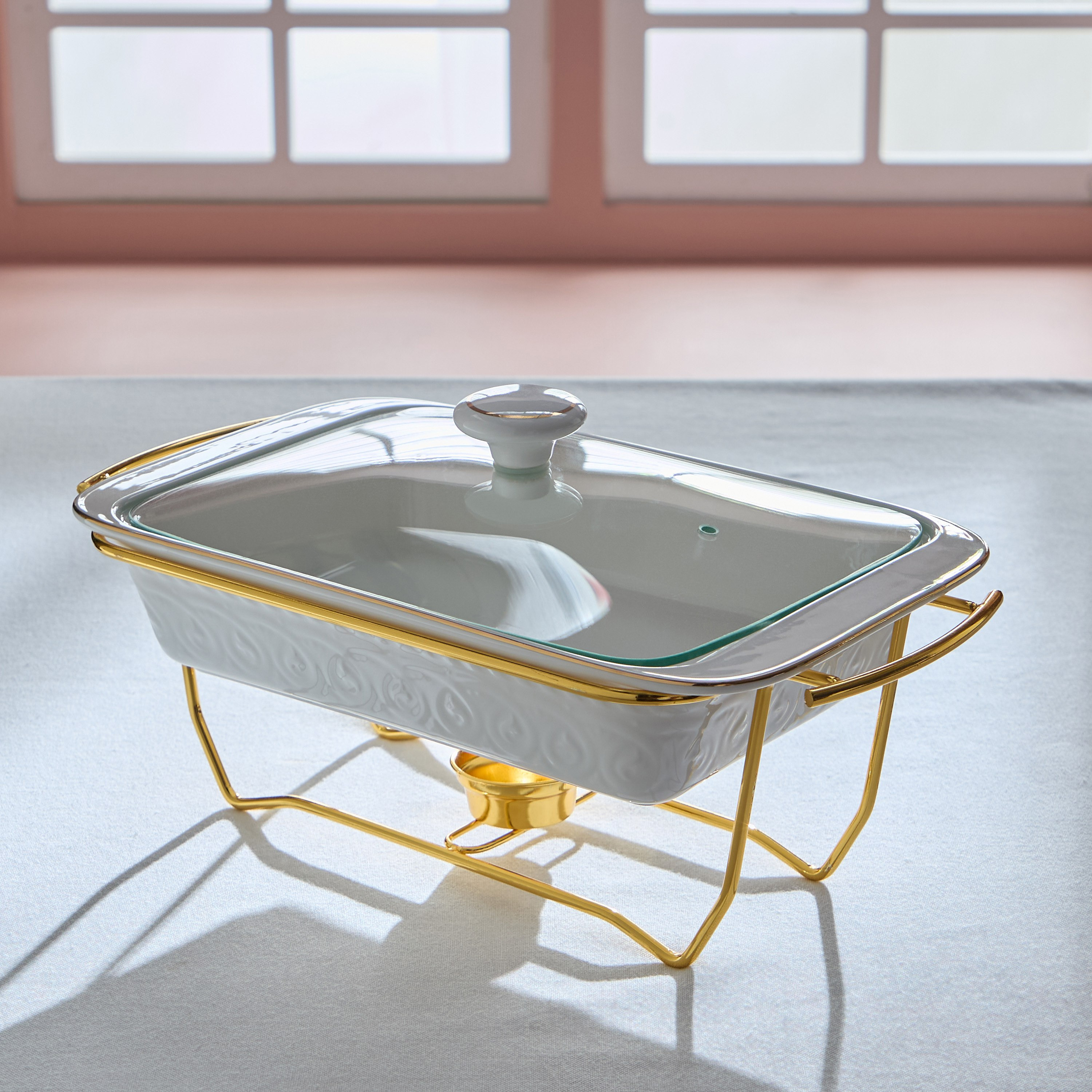 Noor Luxe Rectangular Casserole with Glass Lid and Rack - 1.6 L-hbxdecorandfurnishings-tabletop-serveware-image-1