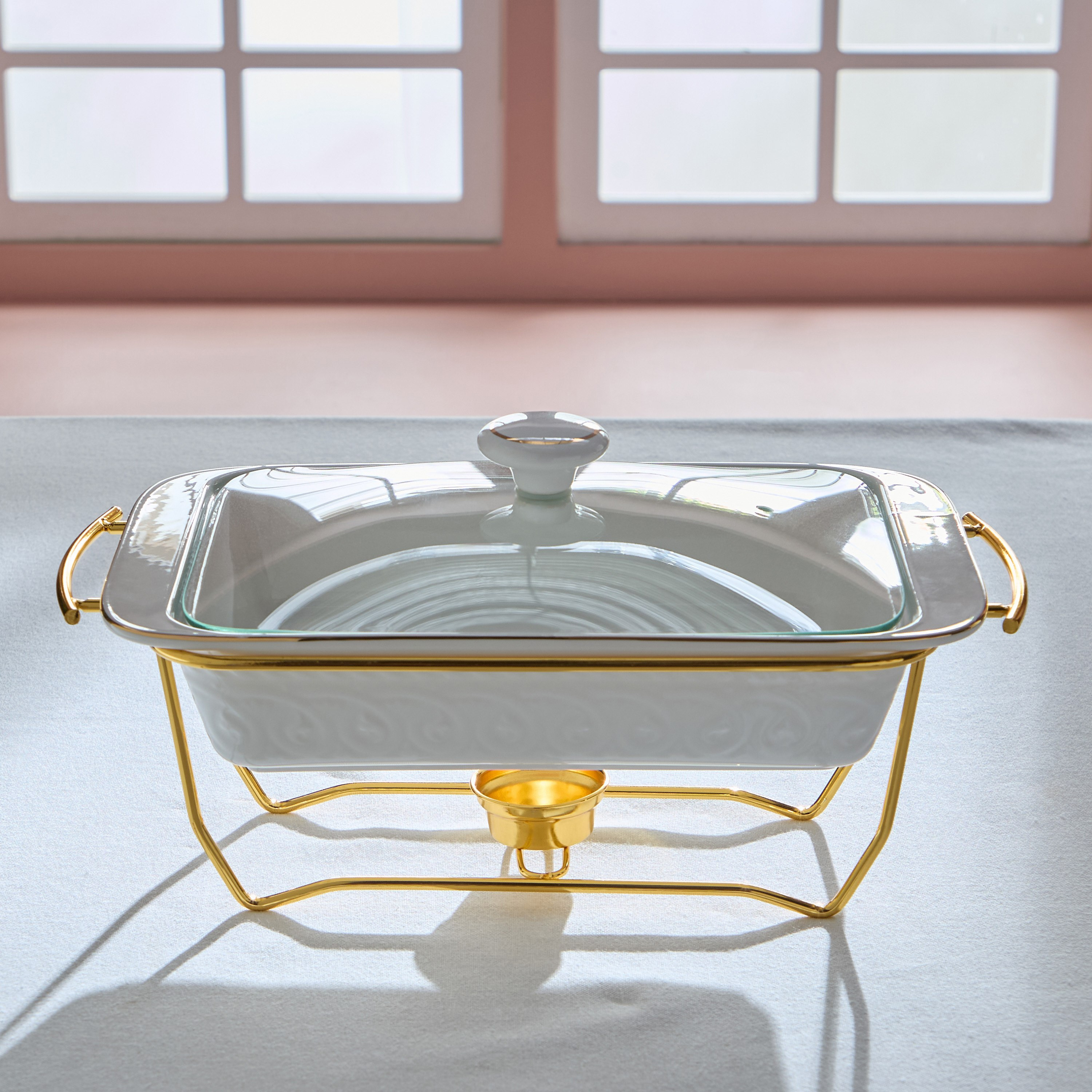 Noor Luxe Rectangular Casserole with Glass Lid and Rack - 1.6 L-hbxdecorandfurnishings-tabletop-serveware-image-2