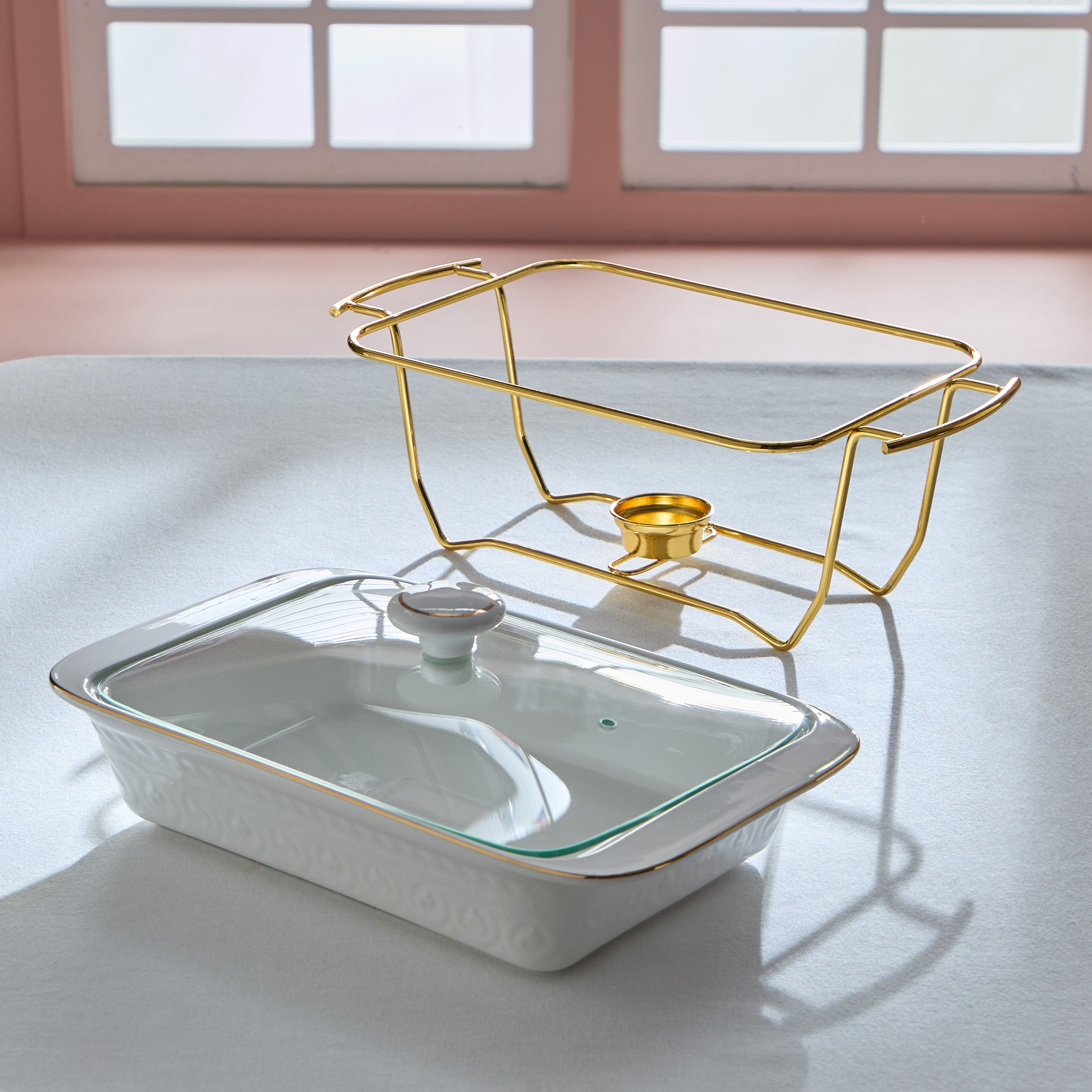 Noor Luxe Rectangular Casserole with Glass Lid and Rack - 1.6 L-hbxdecorandfurnishings-tabletop-serveware-image-3