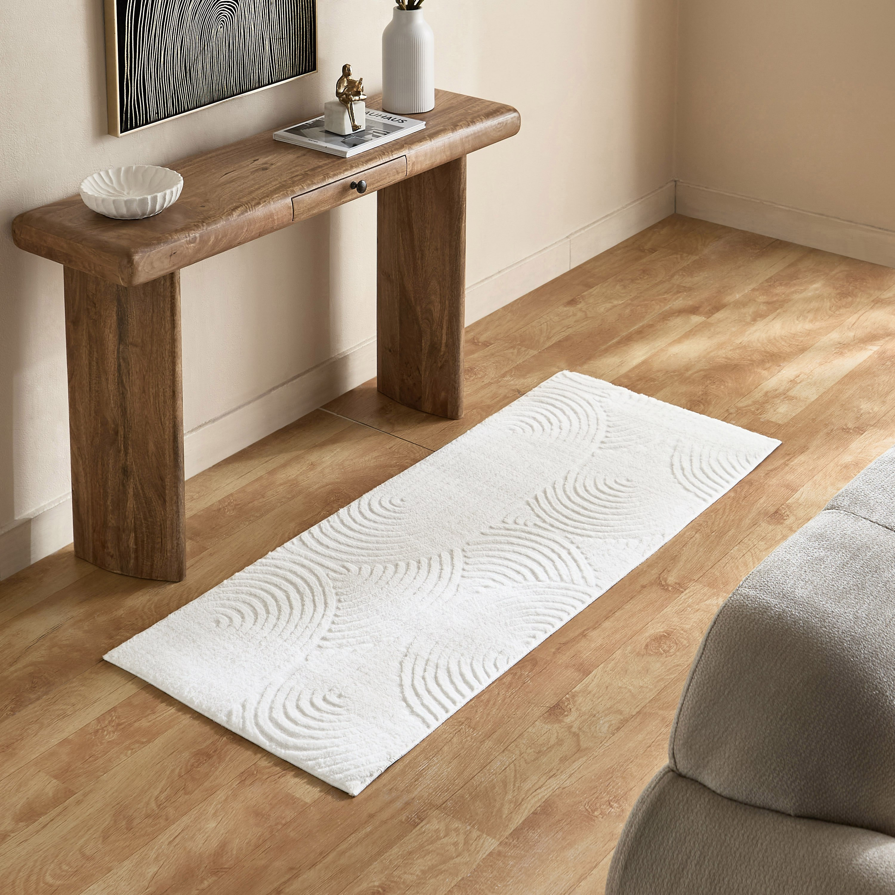 Zara Hena Jacquard Rabbit Fur Rug - 60x150 cm-hbxdecorandfurnishings-floorcoverings-rugs-image-4