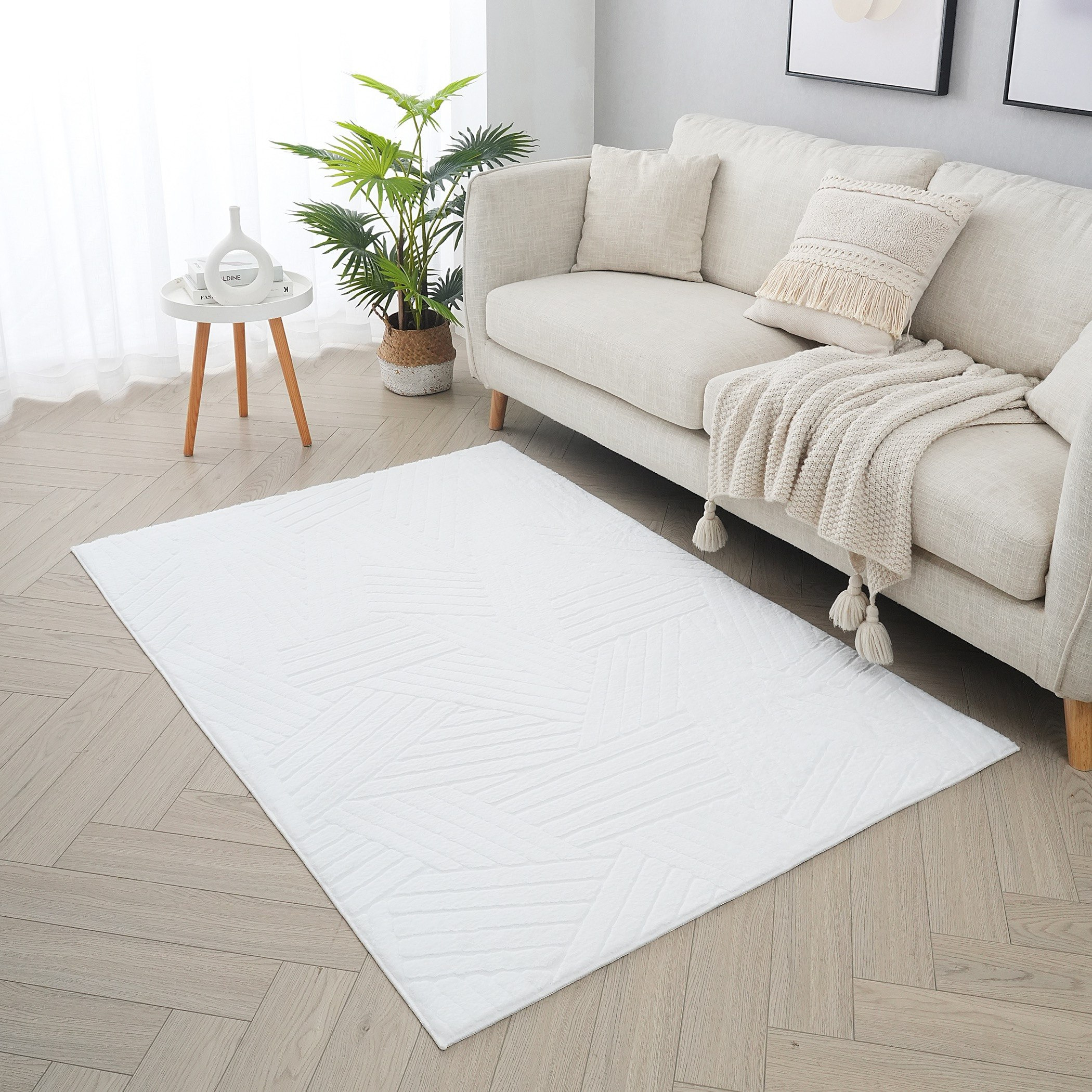 Elsdon Volco Patterned Rabbit Fur Rug - 110x160 cm-hbxdecorandfurnishings-floorcoverings-rugs-image-4