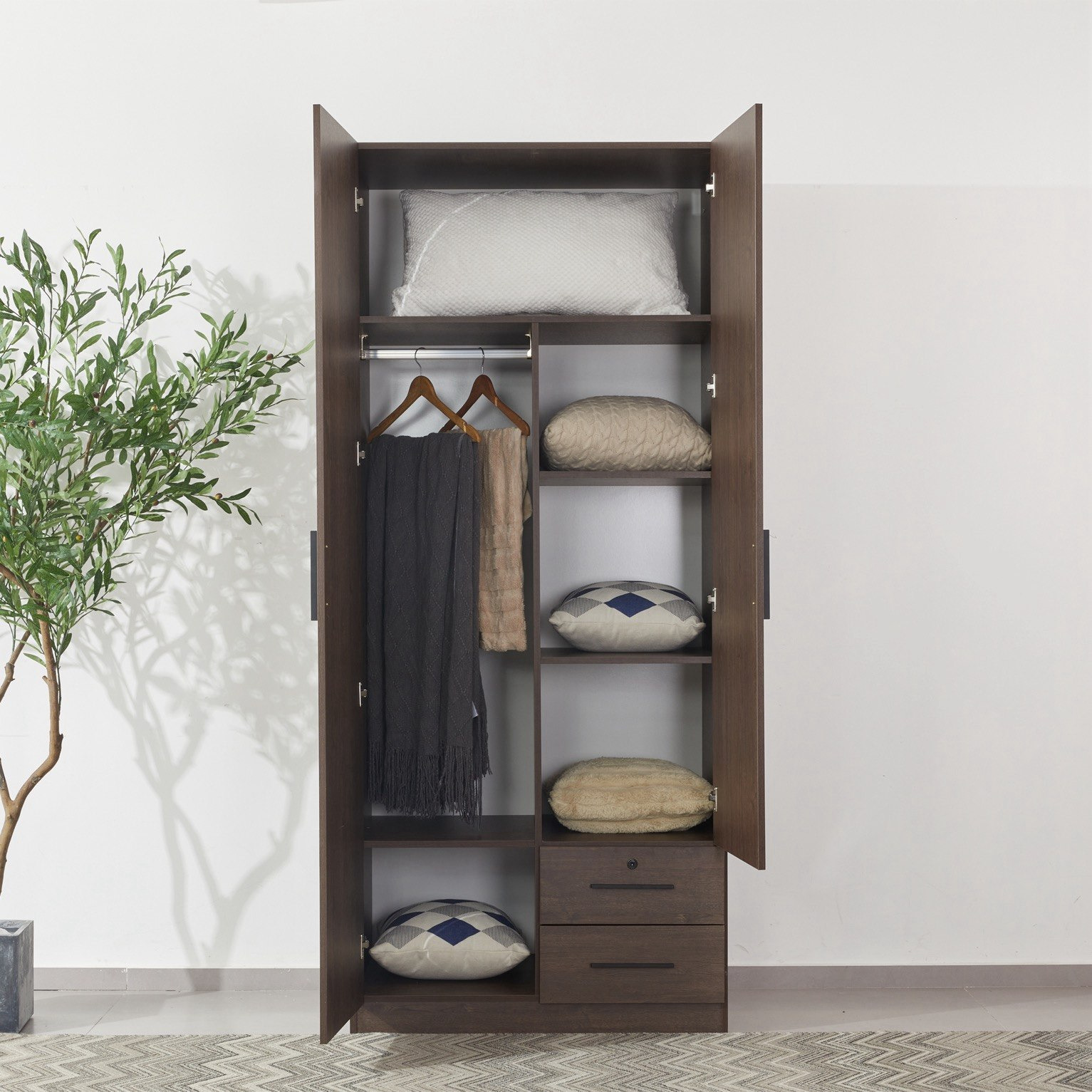 Movo Hotelya 2 Door Wardrobe with 2 Drawers Locks and Mirrors-hbxfurniture-wardrobes-image-2
