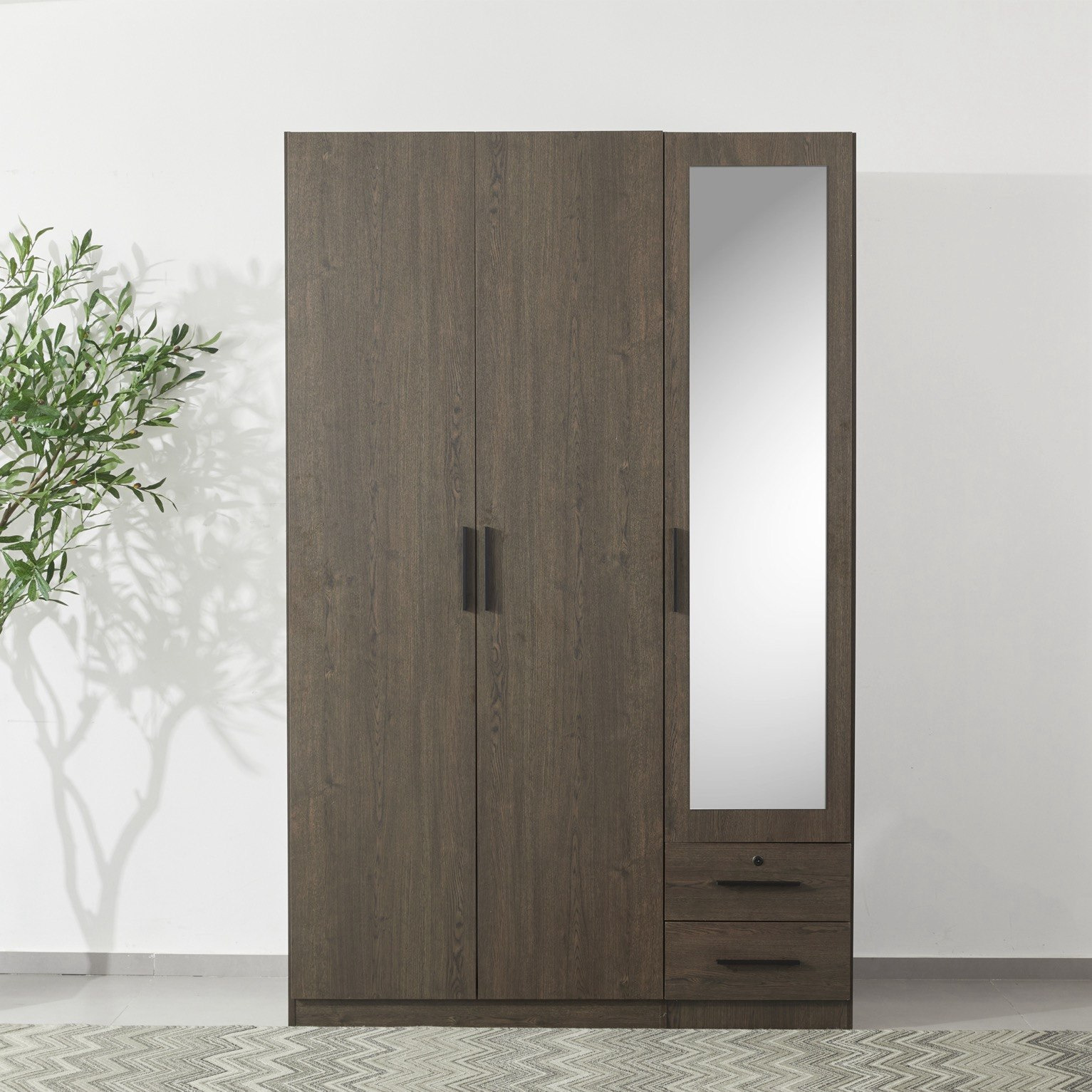 Movo Hotelya 3 Door Wardrobe with 2 Drawers Locks and Mirrors-hbxfurniture-wardrobes-image-1