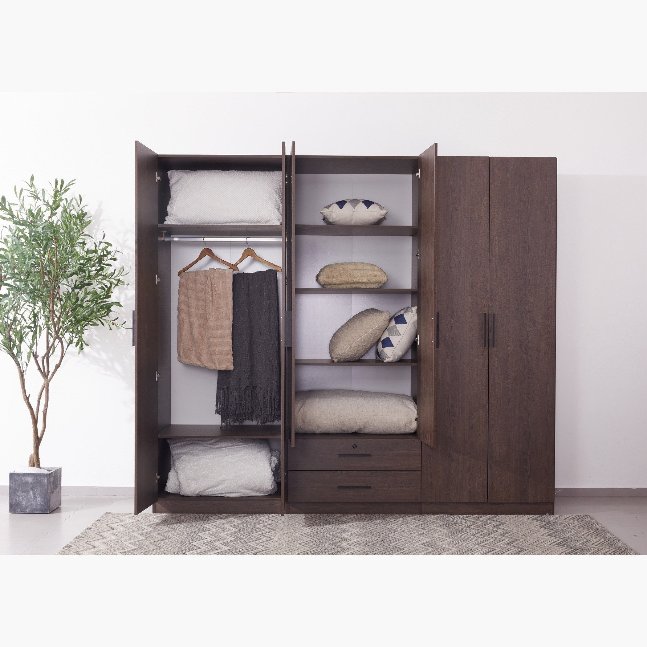 Movo Hotelya 6 Door Wardrobe with 2 Drawers Locks and Mirrors-hbxfurniture-wardrobes-image-2
