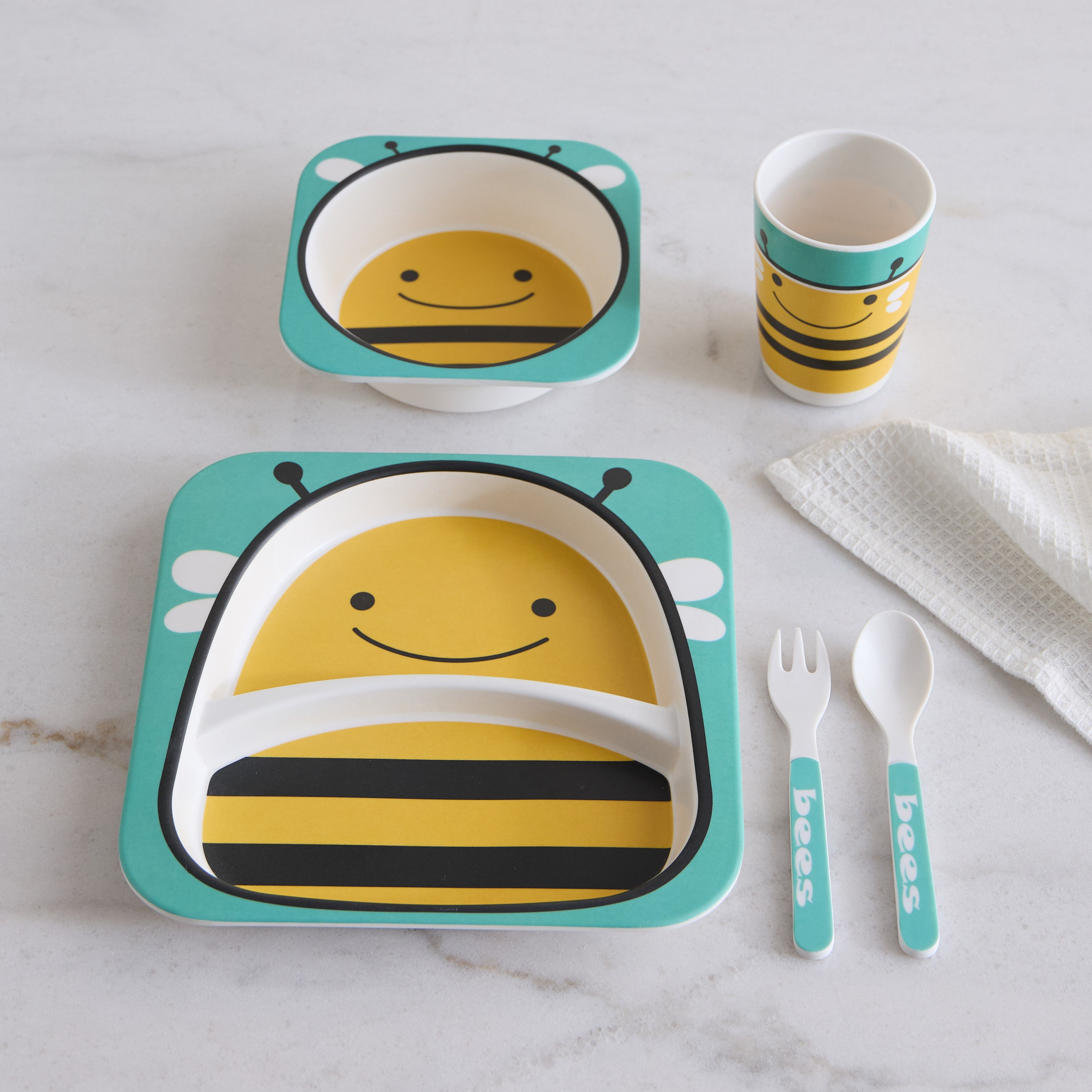 طقم عشاء خيزران 5 قطع  بطبعات نحلة - ‎21.4x21.4x9.5 سم-hbxhomeware-hbxkidsandyouth-image-1