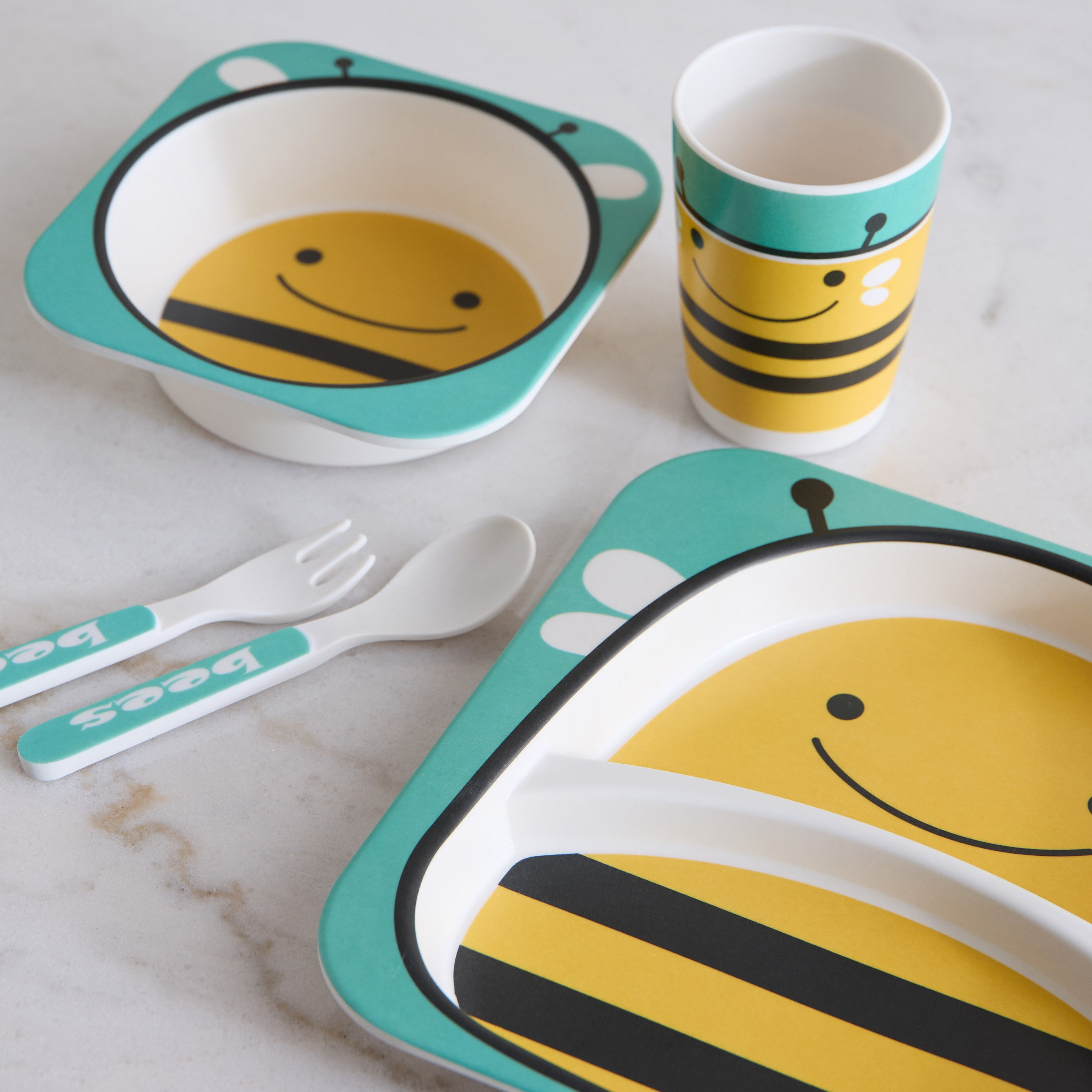 طقم عشاء خيزران 5 قطع  بطبعات نحلة - ‎21.4x21.4x9.5 سم-hbxhomeware-hbxkidsandyouth-image-4