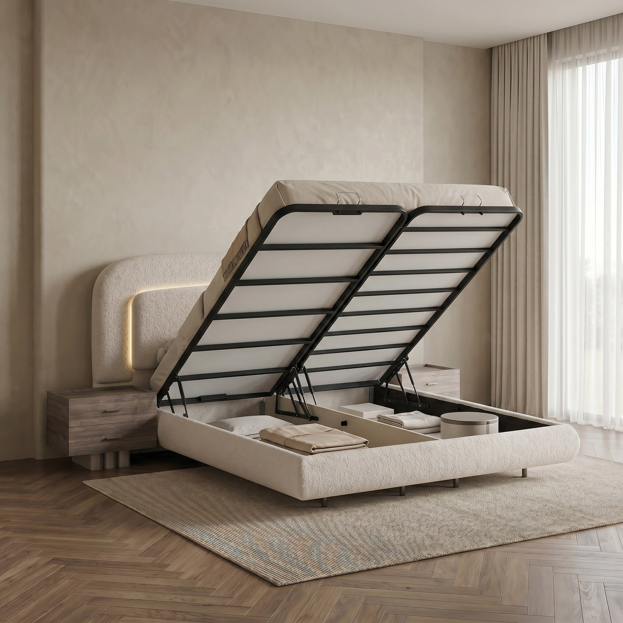 Startford 6-Piece Smart LED Hydraulic Storage King Bedroom Set - 180x200 cm-hbxbedroom-bedsandbedsets-bedroomsets-king-image-6