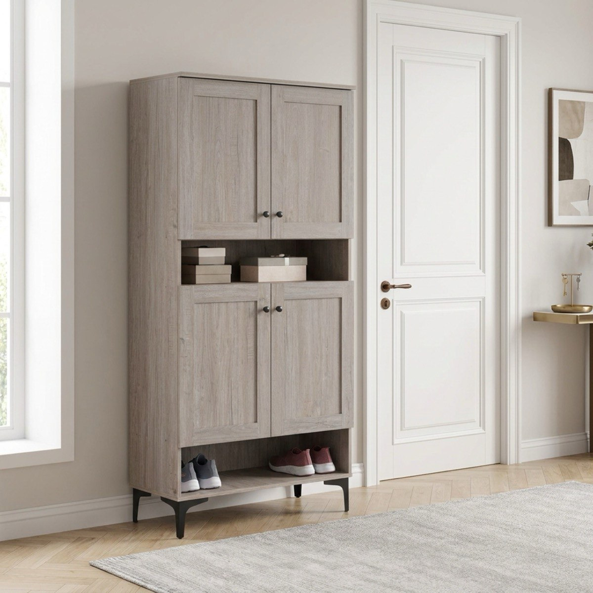 Eris 32-Pair Shoe Cabinet with Open Shelf and 4 Doors-hbxbedroom-shoecabinetsandracks-image-1