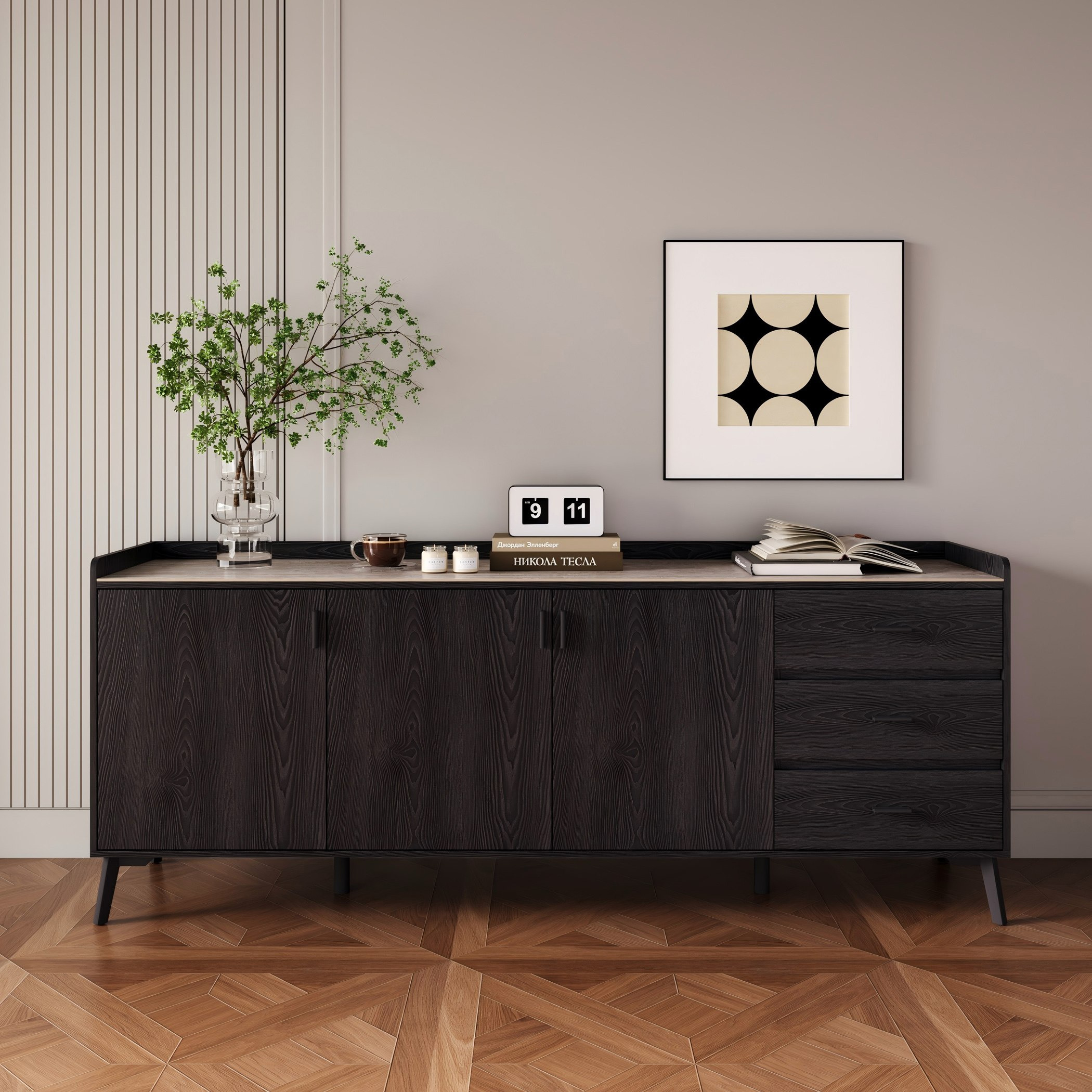 بوفيه جانبي كبير 3 أبواب 2 متر مع سطح من الحجر الملبد و3 أدراج من مارويل-hbxfurniture-diningroom-buffetsandsideboards-image-2