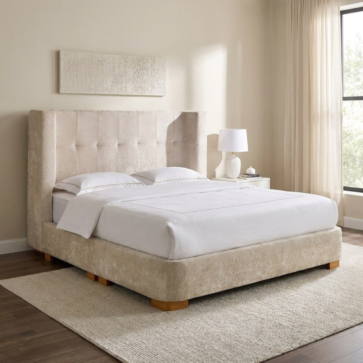 Movo Liberty Trevi Upholstered Queen Bed - 160x200 cm-hbxbedroom-bedsandbedsets-beds-queen-image-1
