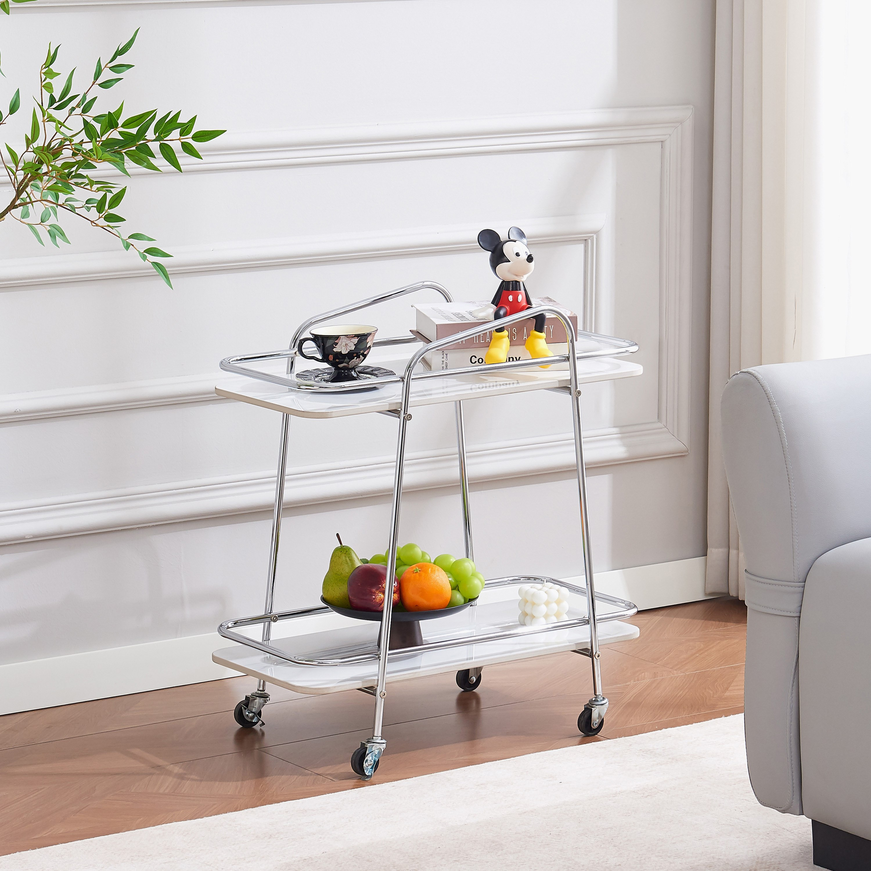 Movo Elmora Sintered Stone Top Serving Trolly with Shelves-hbxlivingroom-tablesandstands-servingtrolleys-image-1