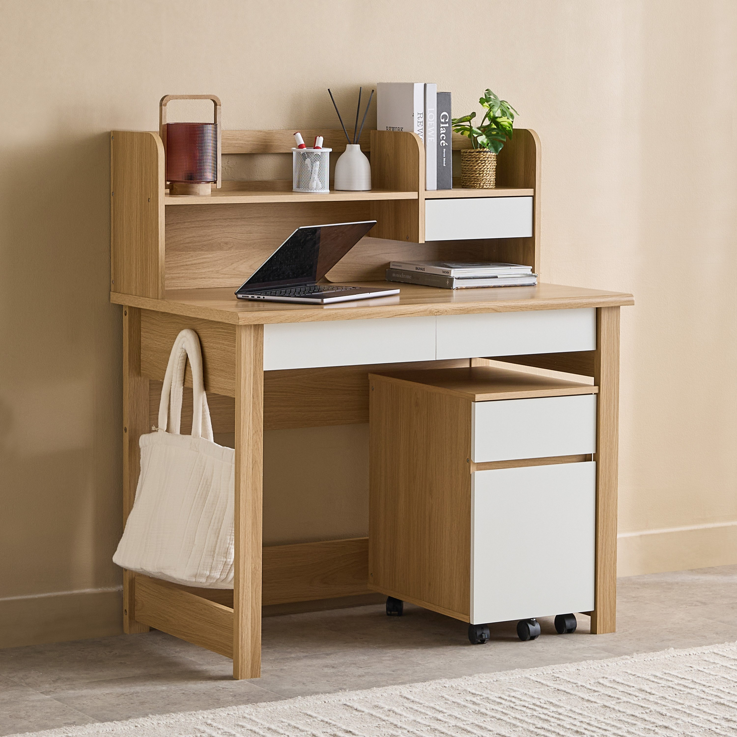 مكتب دراسة بدرجين مع وحدة تخزين وخزانة ملفات محمولة من باركر جود-hbxfurniture-office-desks-image-1