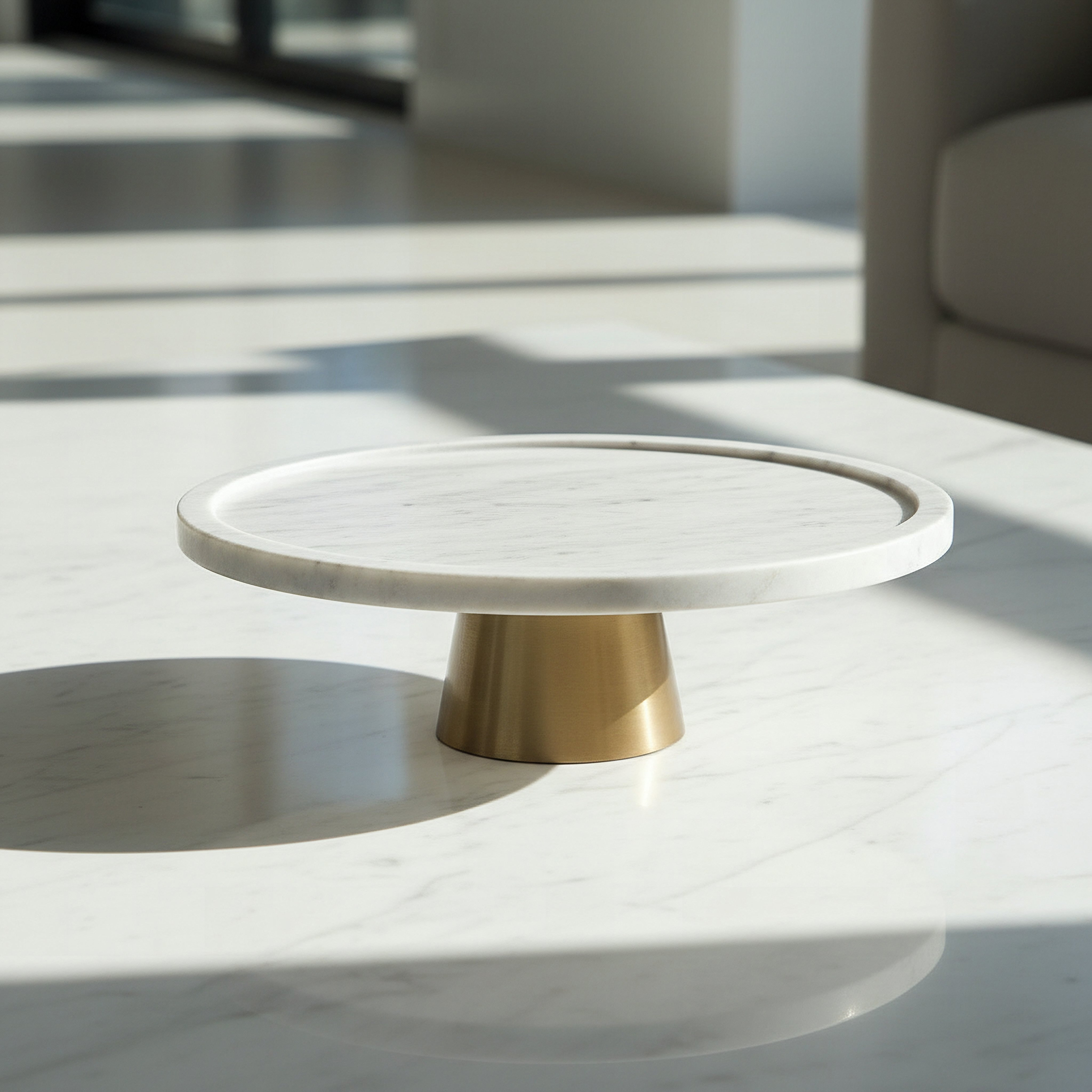 Blake Madlin Natural Marble Decorative Footed Stand with Metal Knob - 30x12 cm-hbxhomeware-hbxdecorandfurnishings-image-1