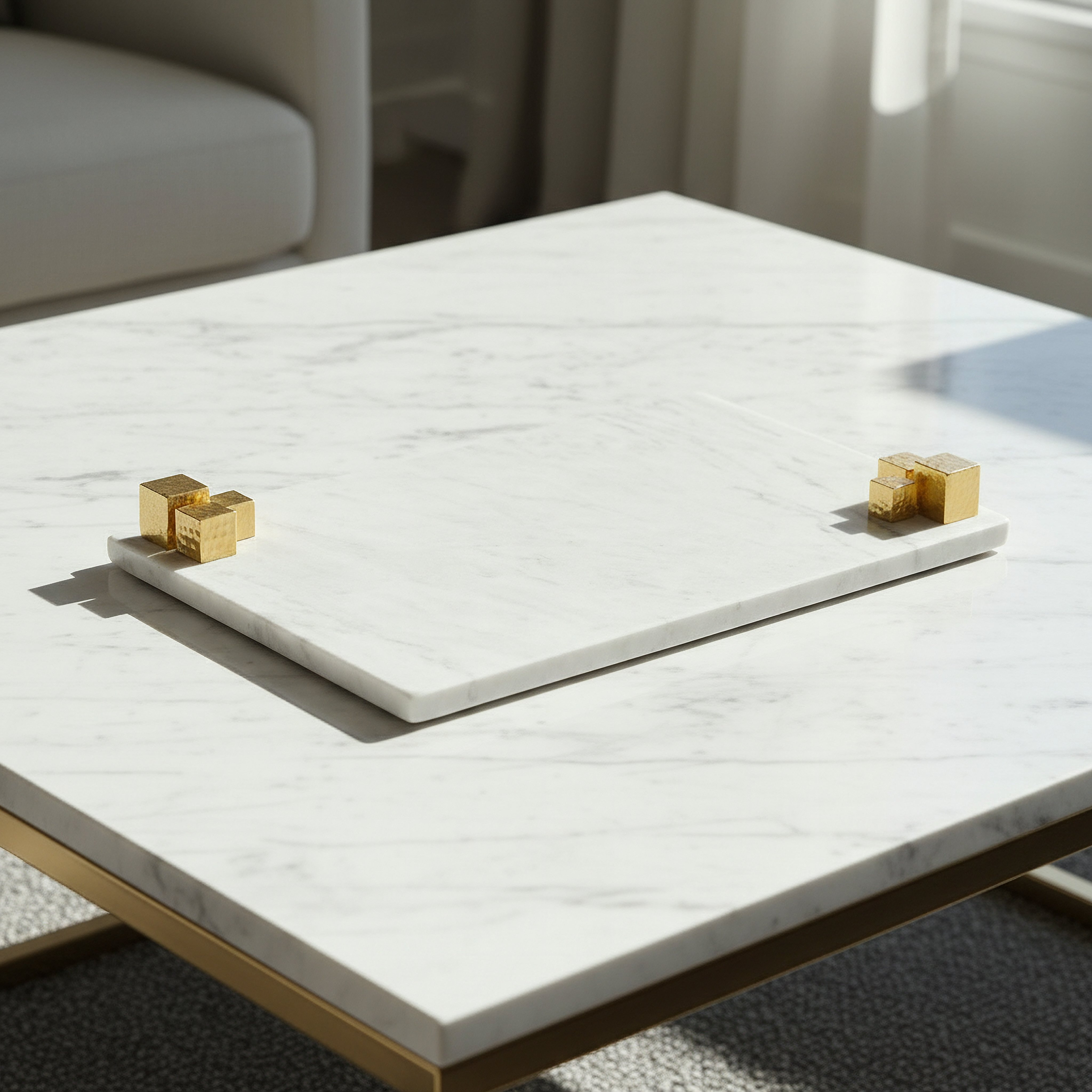 Blake Madlin Natural Marble Decorative Tray with Metal Knob - 34x22 cm-hbxhomeware-hbxdecorandfurnishings-image-1