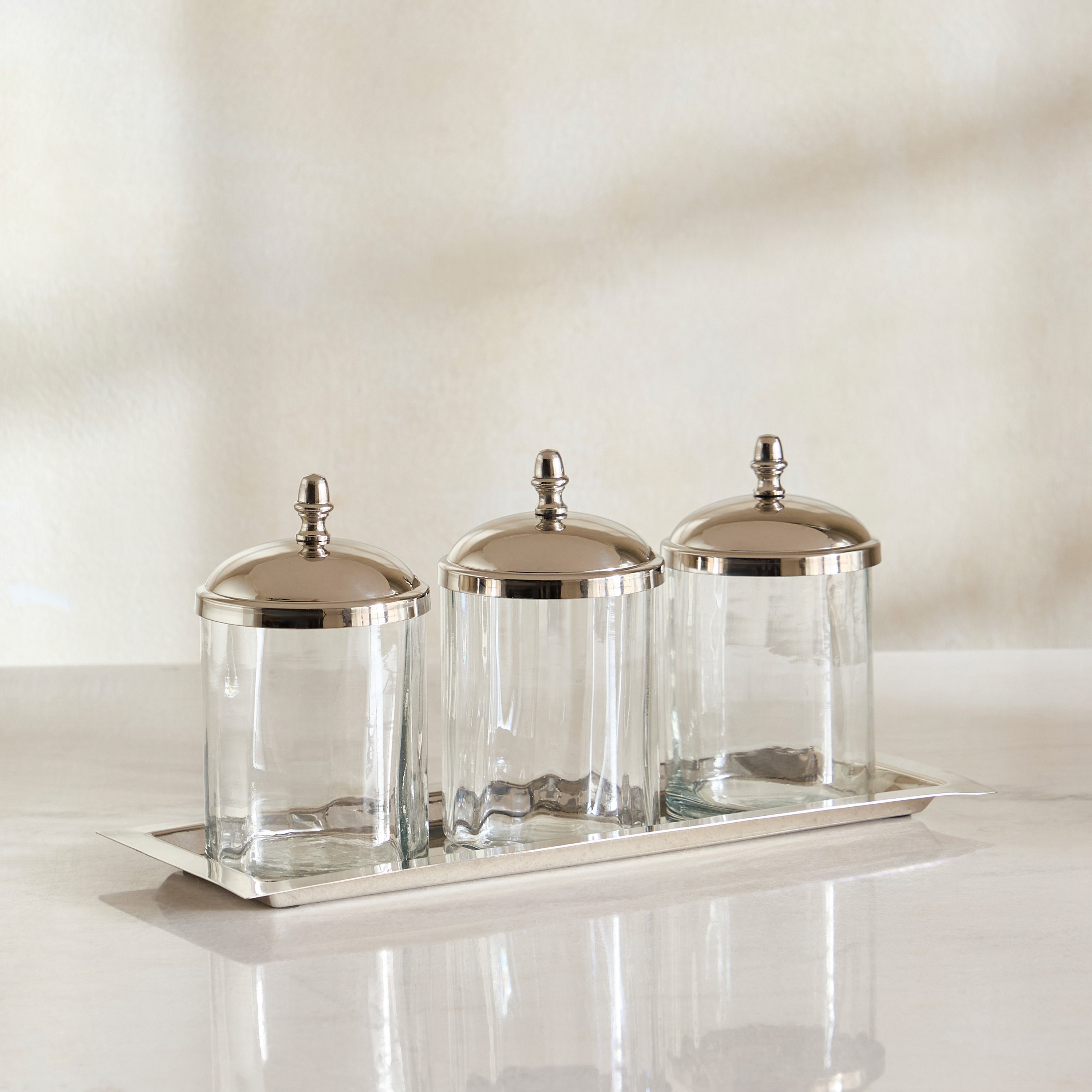 طقم جرات زجاج 3 قطع وصينية من أورينتال - 30x12x14 سم-hbxdecorandfurnishings-tabletop-serveware-image-2