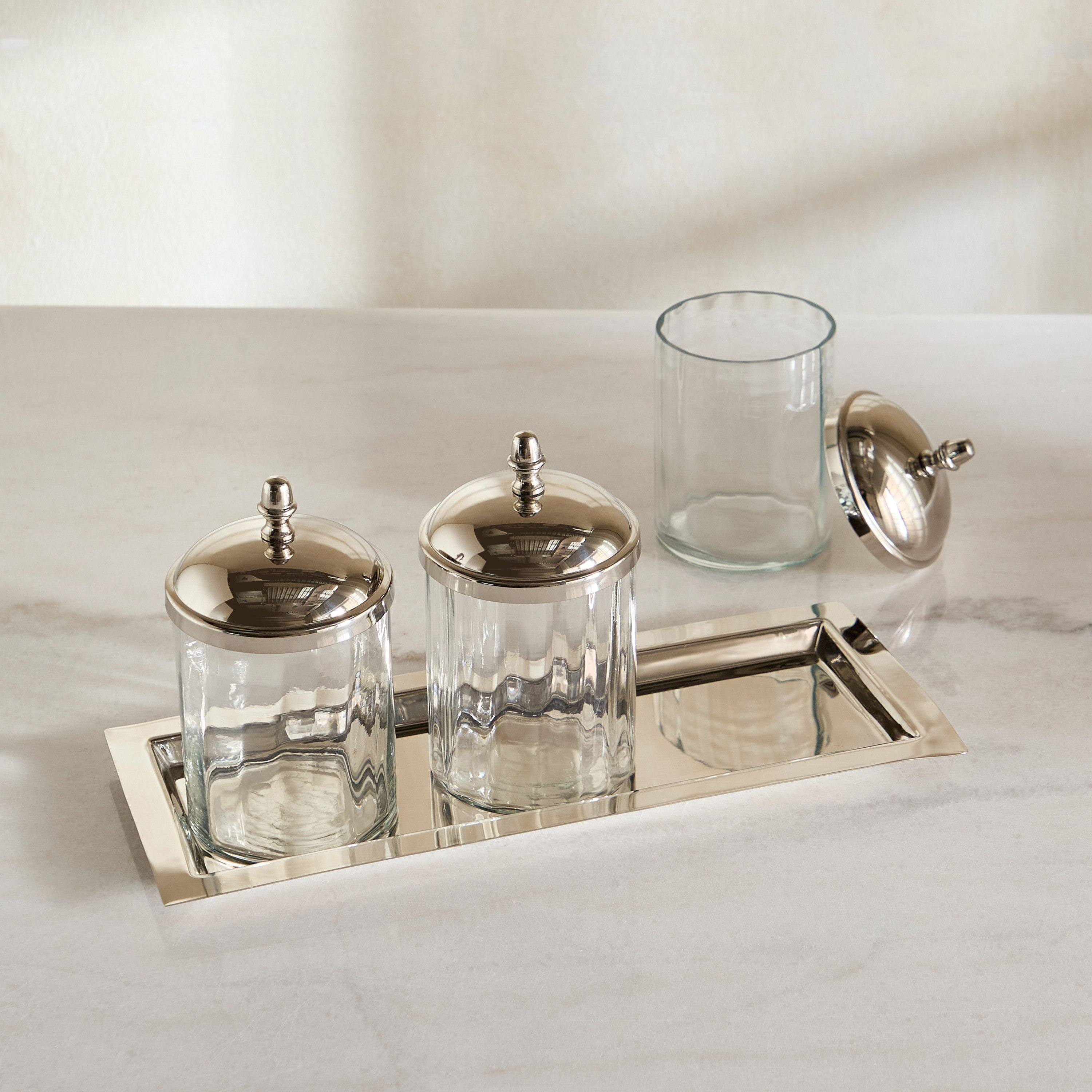 طقم جرات زجاج 3 قطع وصينية من أورينتال - 30x12x14 سم-hbxdecorandfurnishings-tabletop-serveware-image-3