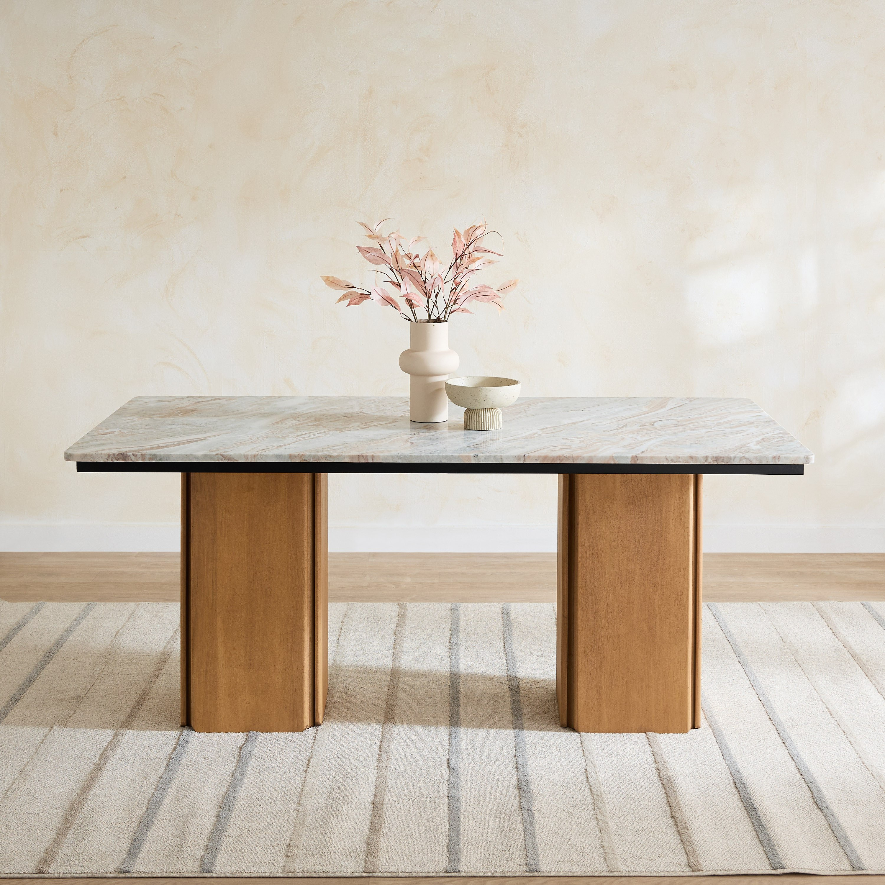 Cavon Bellmar Genuine Marble Top 6-Seater Dining Table with Solid Wood Base-hbxdiningroom-diningtablesandsets-diningtables-sixseater-image-2