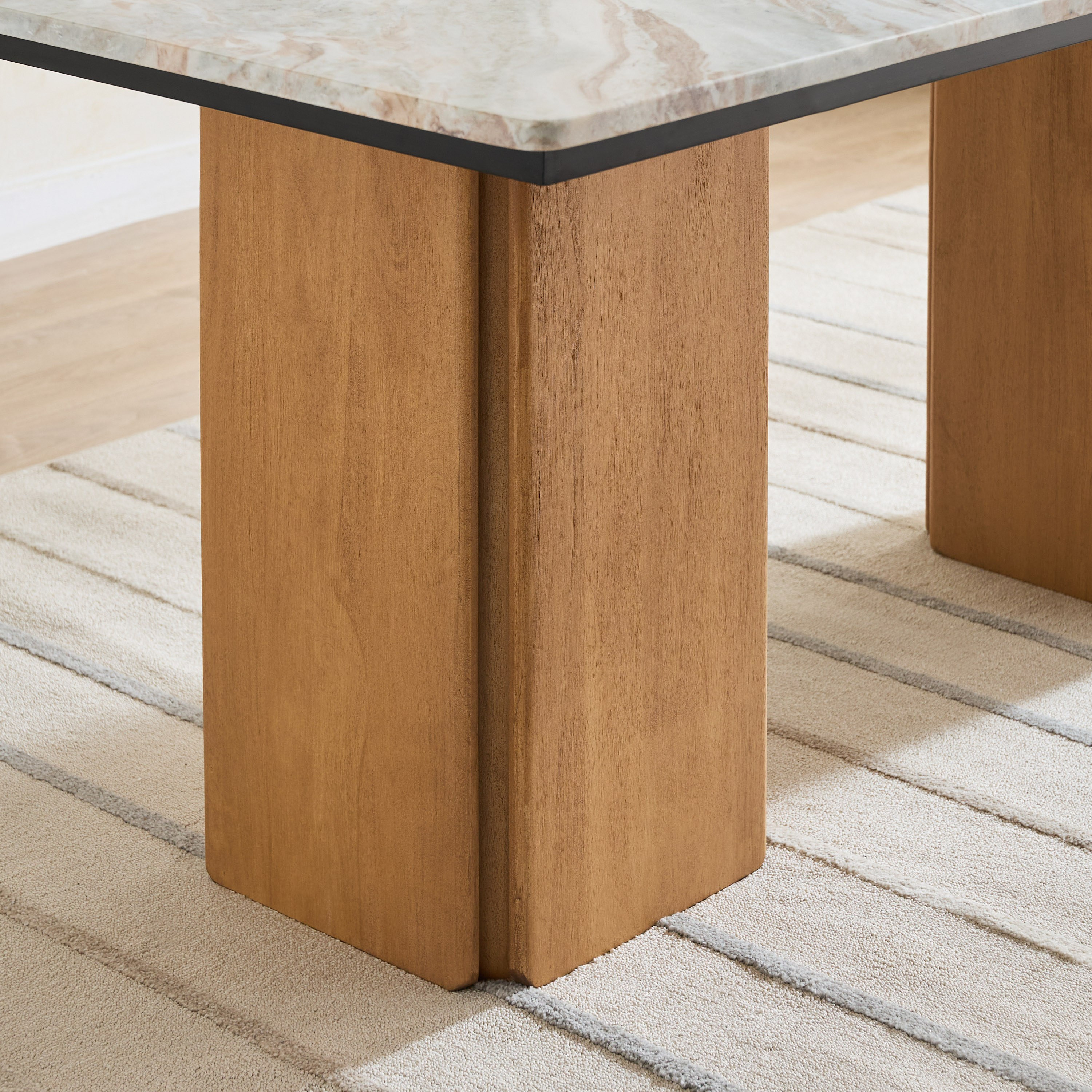Cavon Bellmar Genuine Marble Top 6-Seater Dining Table with Solid Wood Base-hbxdiningroom-diningtablesandsets-diningtables-sixseater-image-5