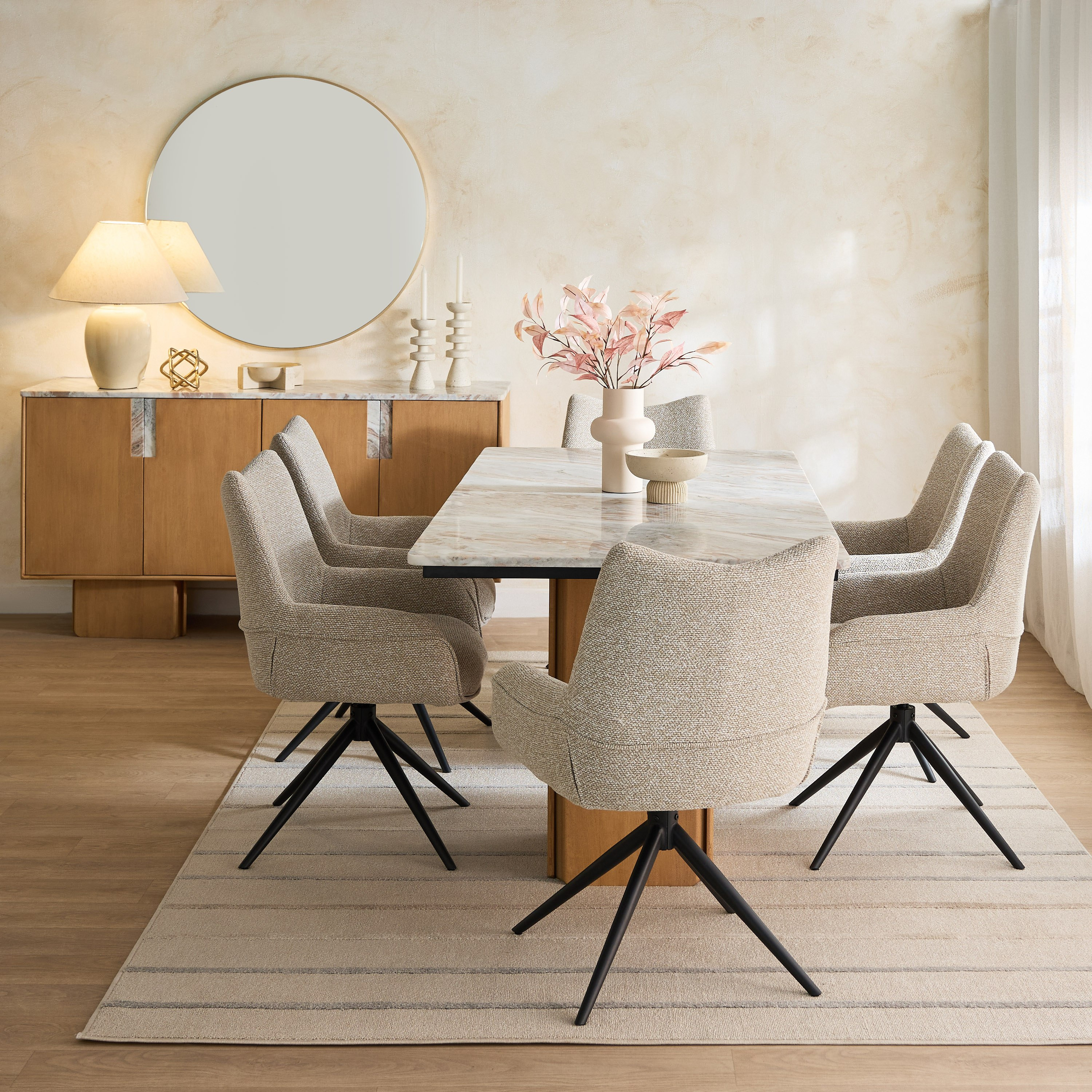 Cavon Bellmar Genuine Marble Top 6-Seater Dining Table with Solid Wood Base-hbxdiningroom-diningtablesandsets-diningtables-sixseater-image-6