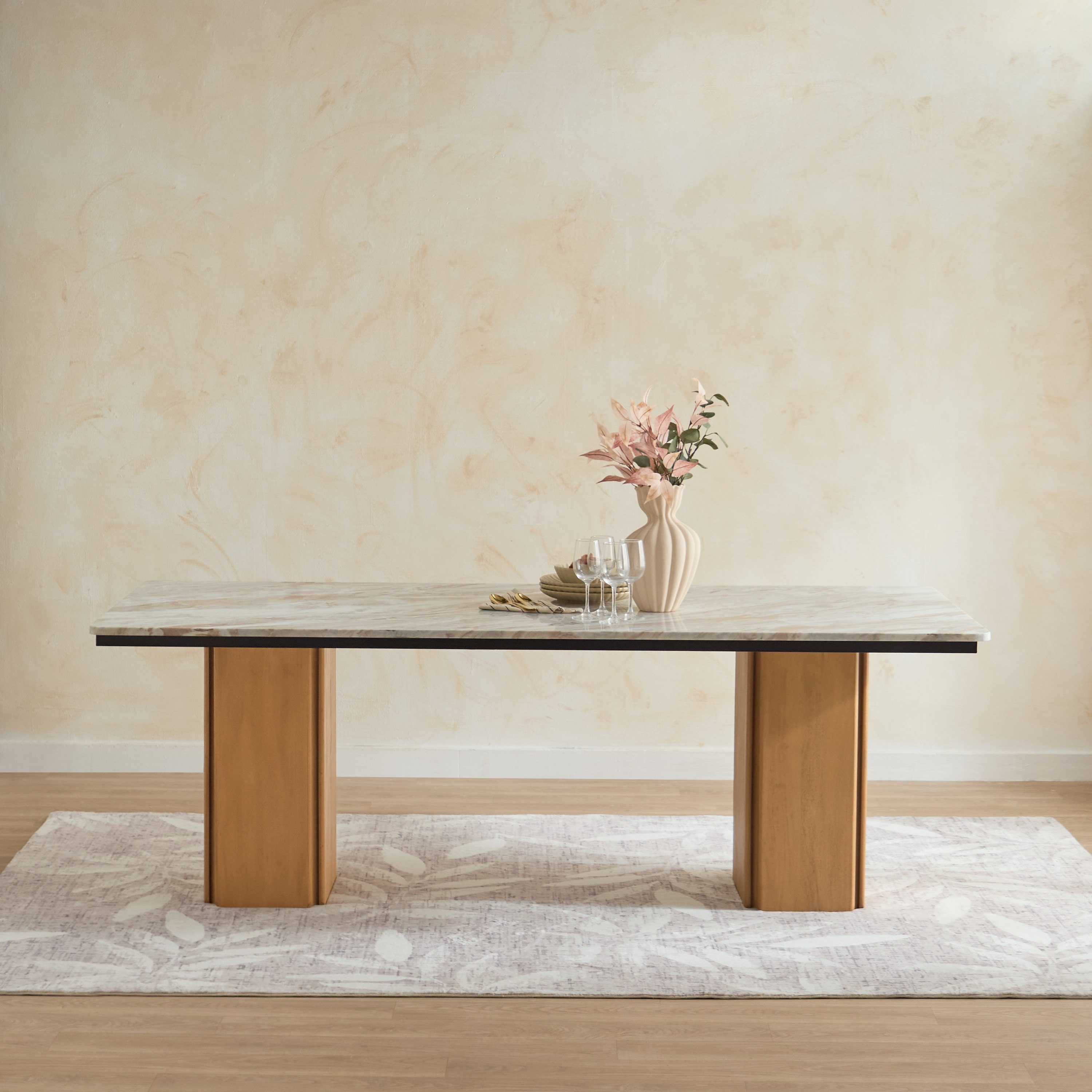 Cavon Bellmar Genuine Marble Top 8-Seater Dining Table with Solid Wood Base-hbxfurniture-diningroom-diningtables-eightseater-image-2