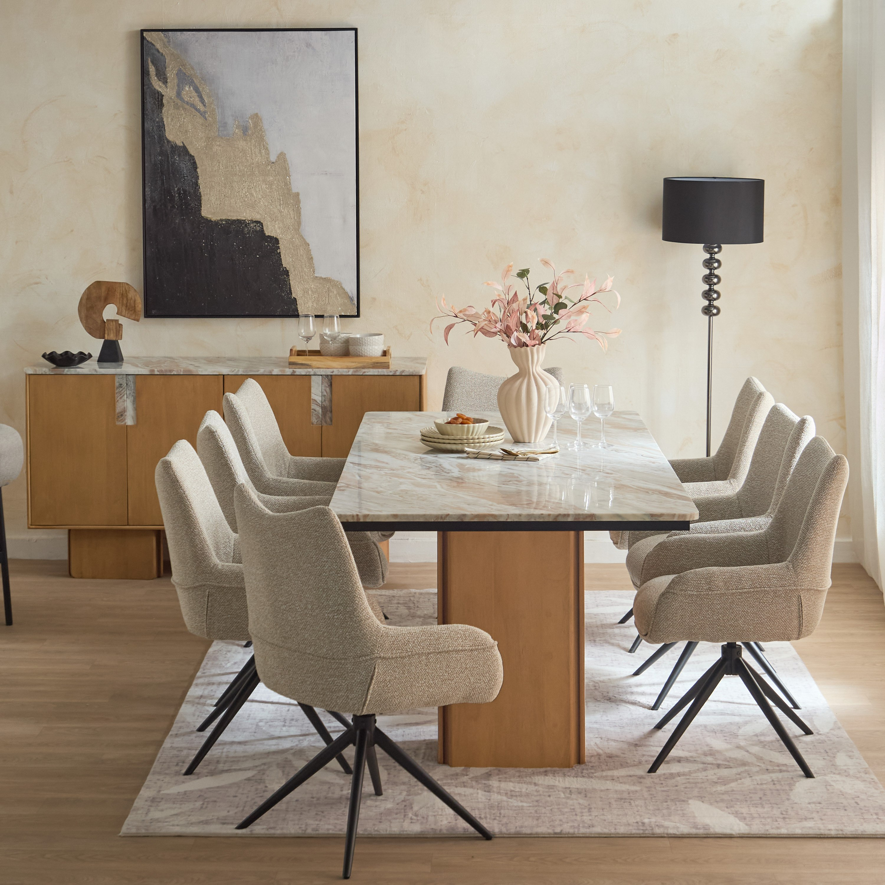 Cavon Bellmar Genuine Marble Top 8-Seater Dining Table with Solid Wood Base-hbxfurniture-diningroom-diningtables-eightseater-image-6