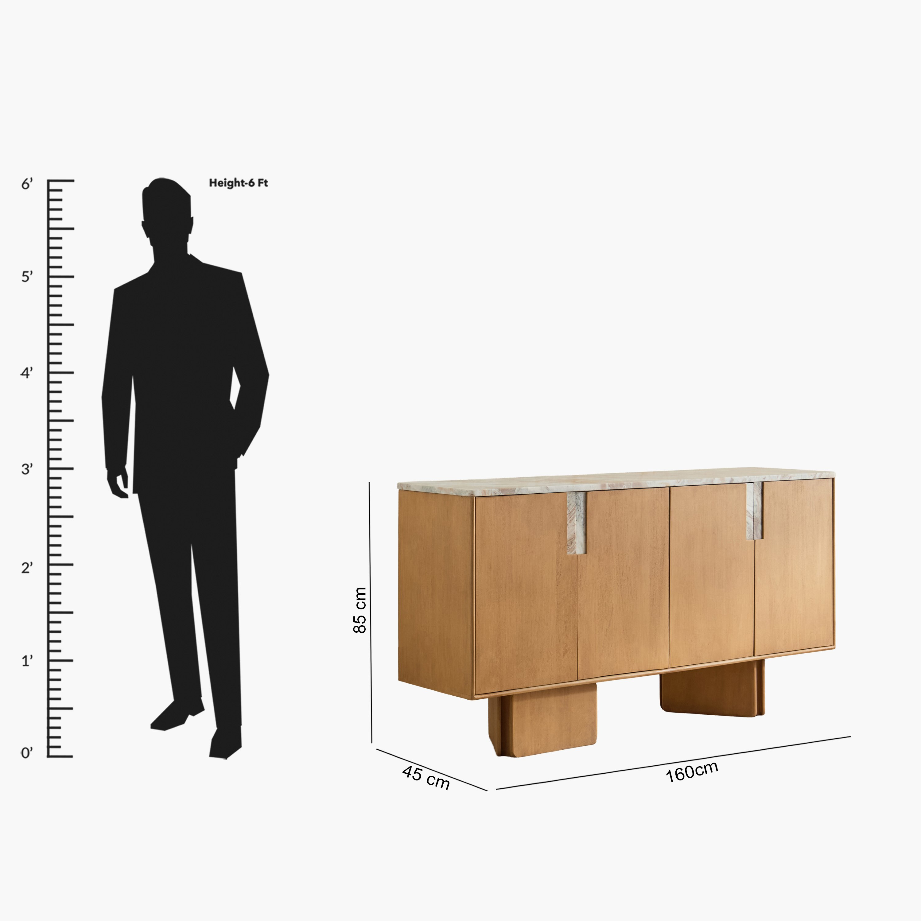 Cavon Bellmar Genuine Marble Top 1.6 Meter 3-Door Solid Wood Sideboard-hbxfurniture-diningroom-buffetsandsideboards-image-10