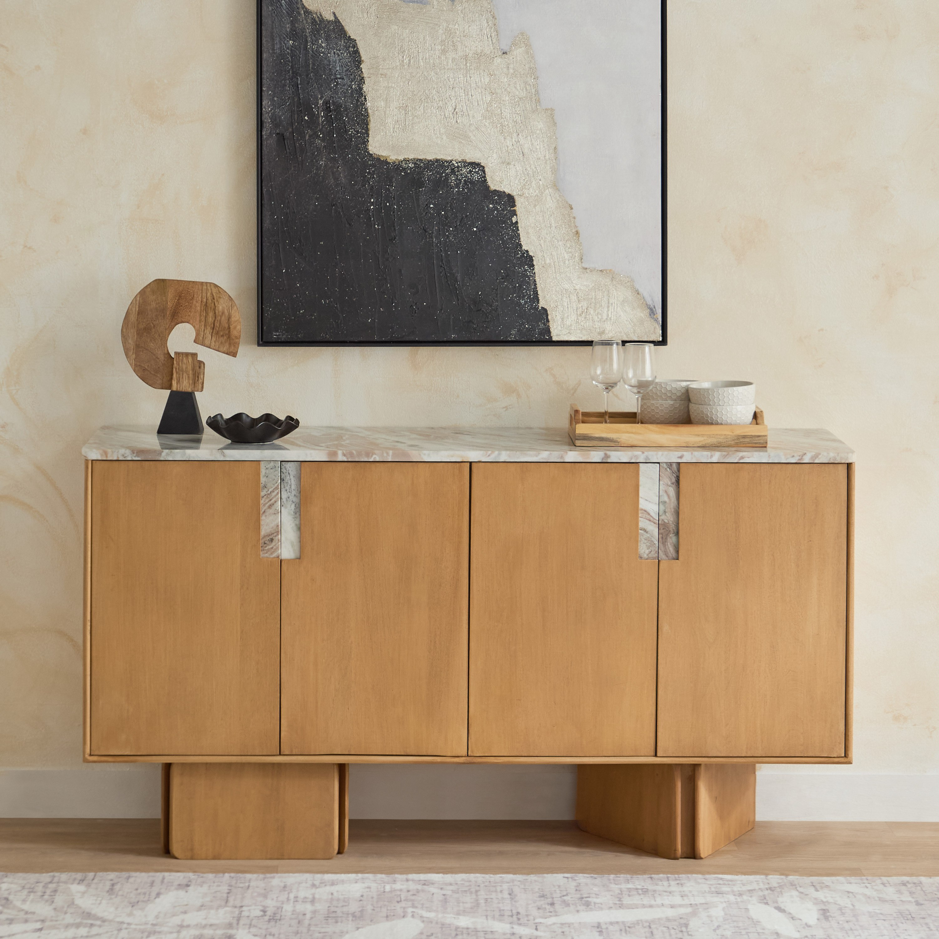 Cavon Bellmar Genuine Marble Top 1.6 Meter 3-Door Solid Wood Sideboard-hbxfurniture-diningroom-buffetsandsideboards-image-2