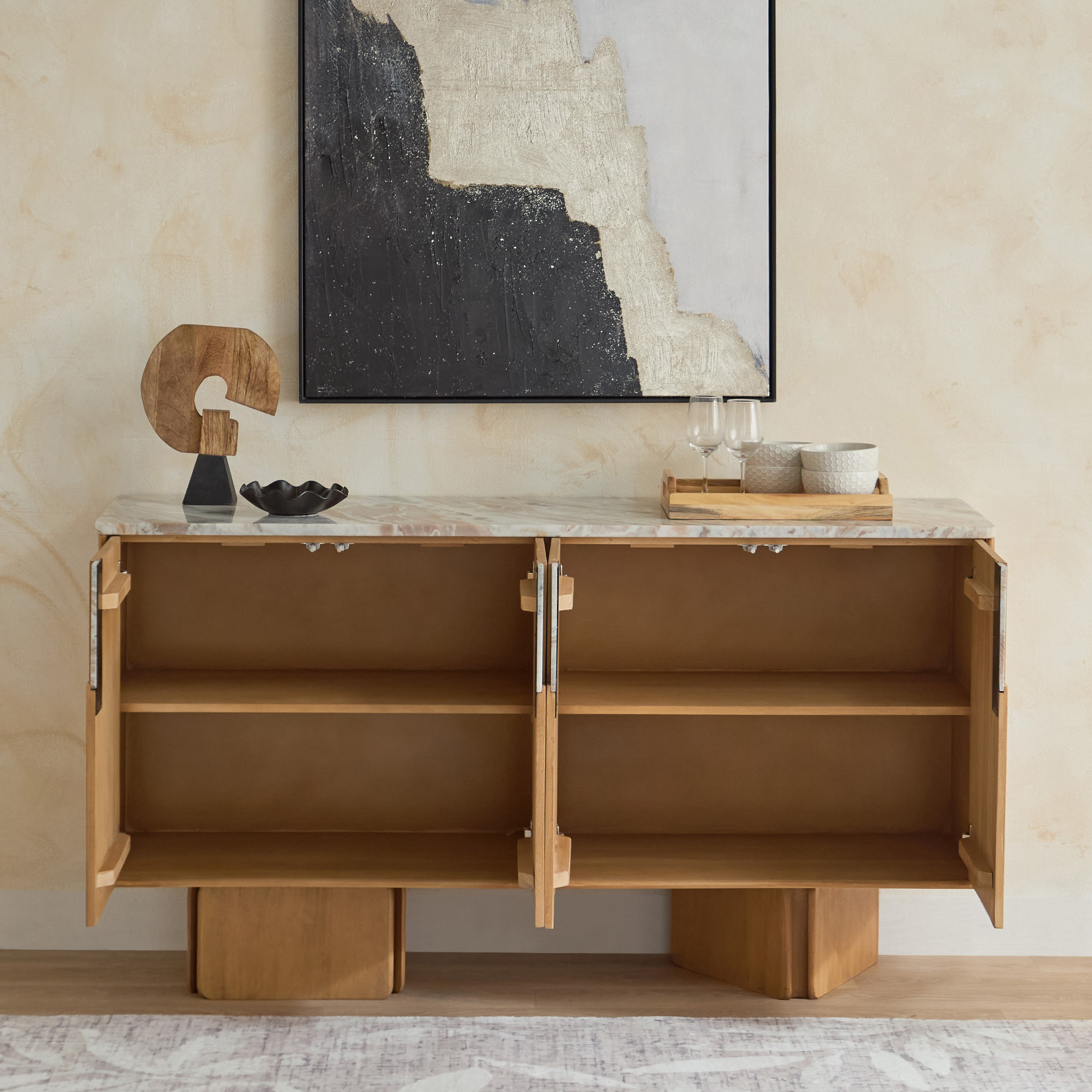 Cavon Bellmar Genuine Marble Top 1.6 Meter 3-Door Solid Wood Sideboard-hbxfurniture-diningroom-buffetsandsideboards-image-3