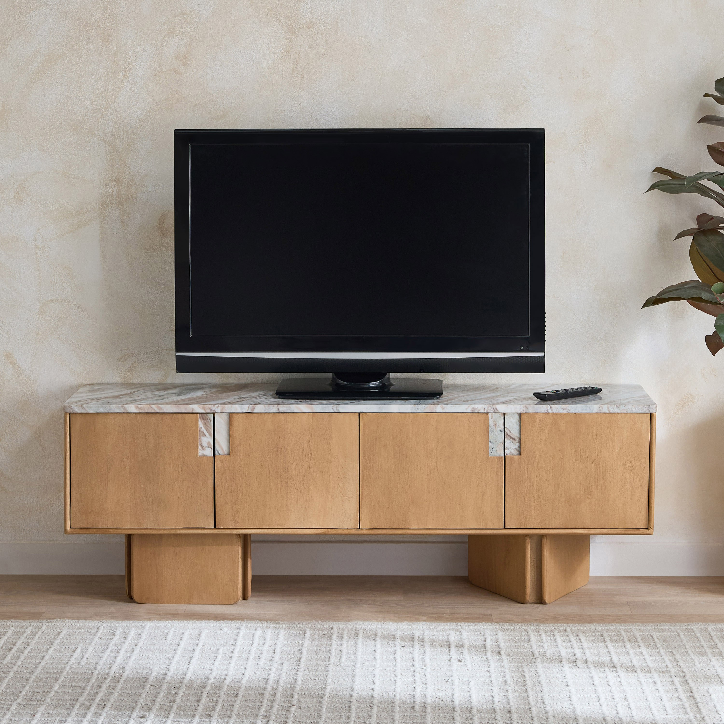Cavon Bellmar 1.6 Meter Solid Wood TV Unit with Genuine Marble Top for TV's up to 70 inches-hbxlivingroom-mediaunitsandstorage-tvunits-image-2