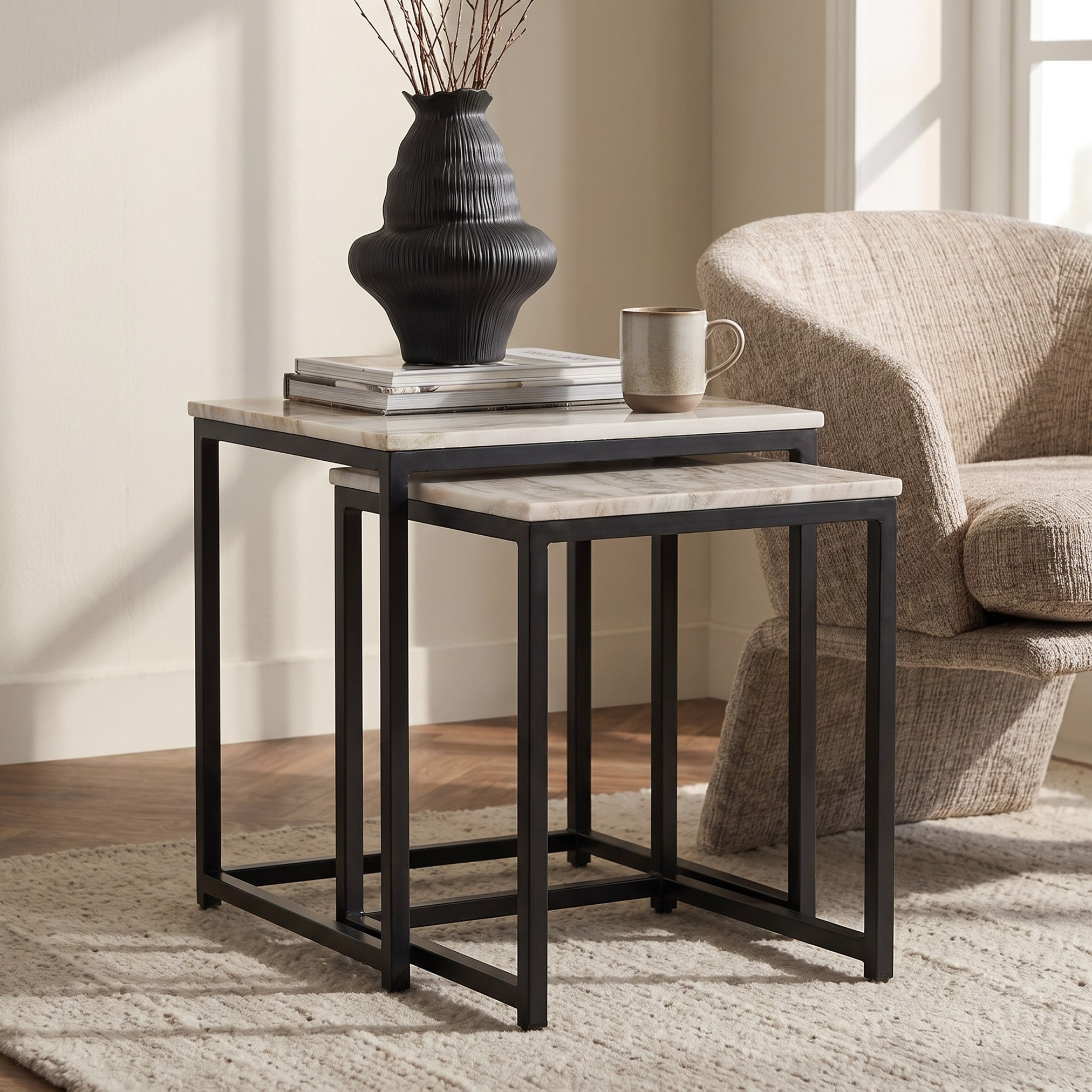 Cavon Vista Genuine Marble Top Nest of Tables - Set of 2-hbxfurniture-livingroom-nestingtables-image-1