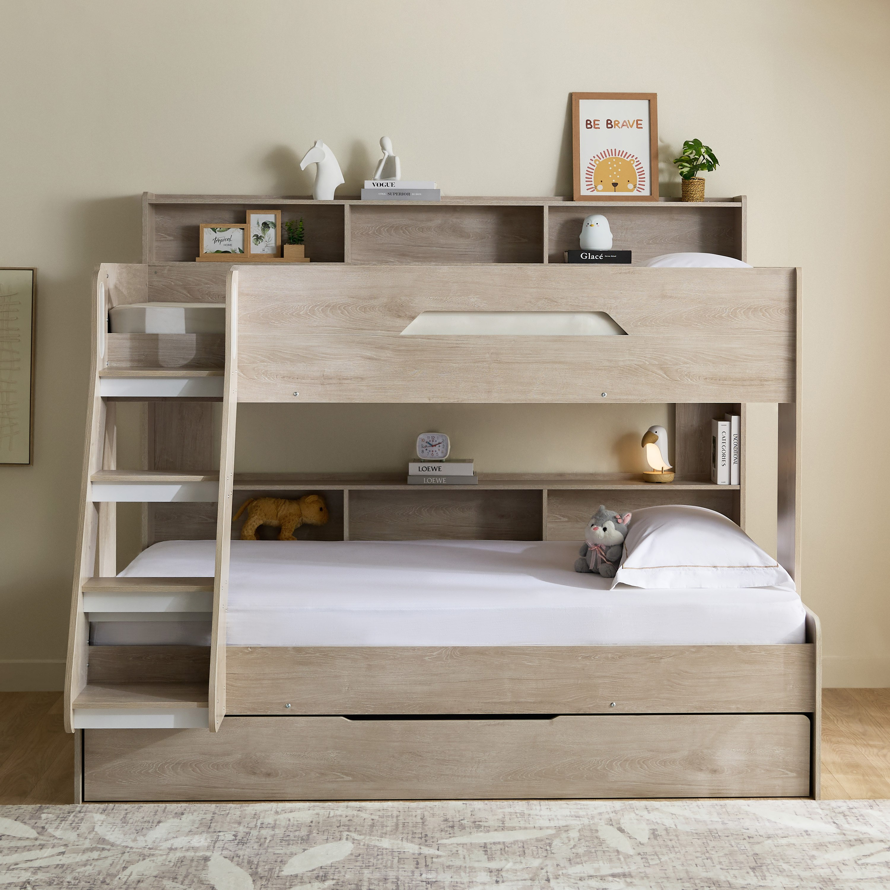 Ivory Halmstad Single Bunk Bed with Trundle - 90x200 and 120x200 cm-hbxkidsandyouth-bedsandbedsets-bunkbeds-single-image-2