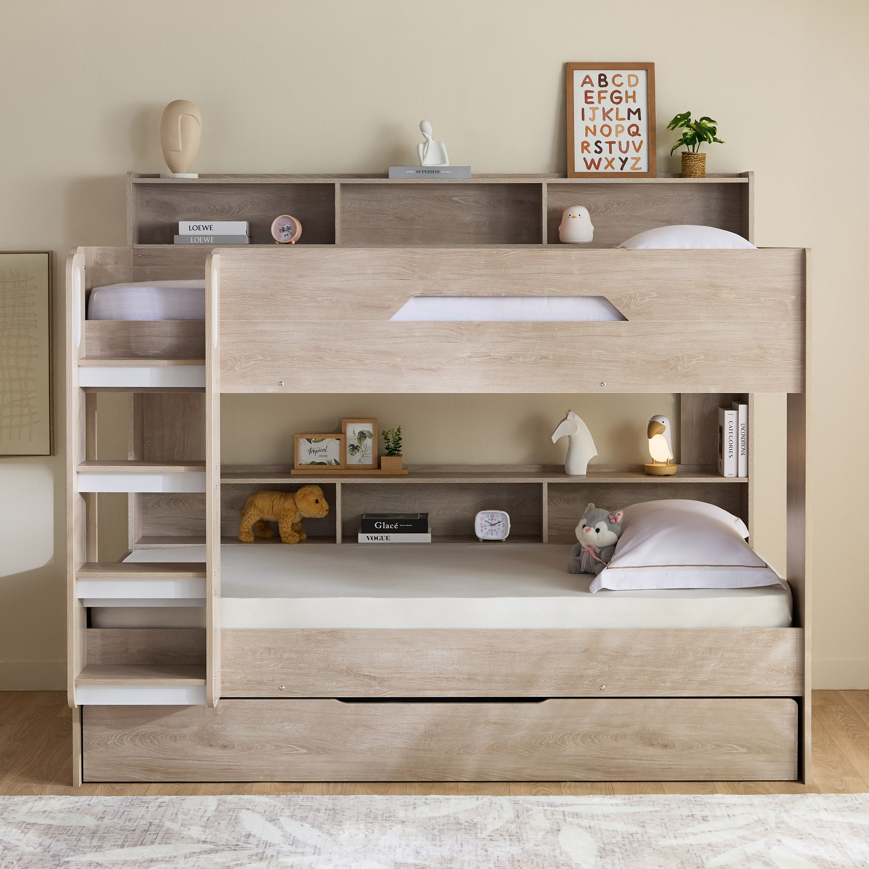 Ivory Halmstad Single Bunk Bed with Trundle - 90x200 cm-hbxkidsandyouth-bedsandbedsets-bunkbeds-single-image-2