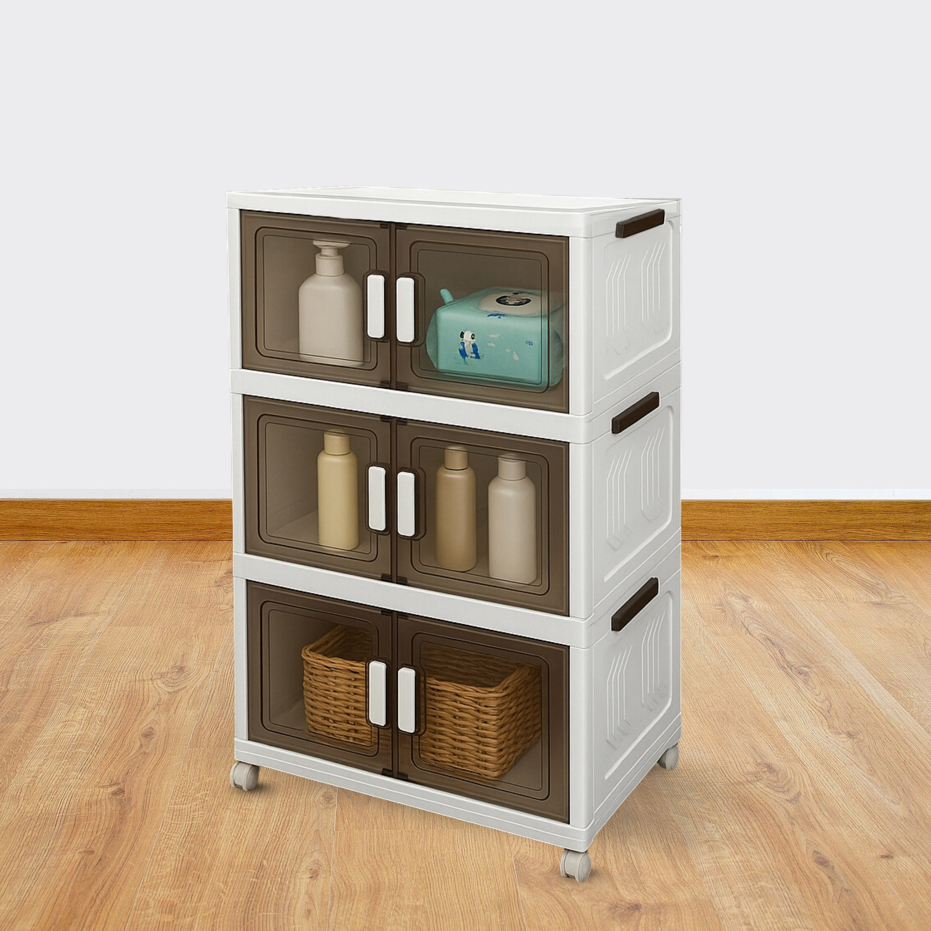 صندوق تخزين بلاستيك قابل للطي 3 مستويات من جين - 60x34x102 سم-hbxbedroom-bedroomaccessories-bedroomstorage-image-1