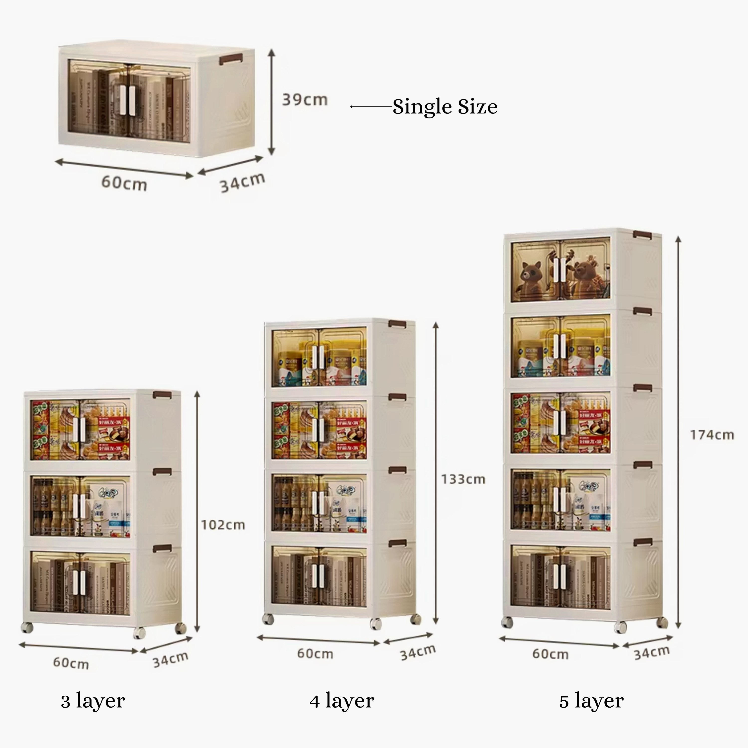 صندوق تخزين بلاستيك قابل للطي 3 مستويات من جين - 60x34x102 سم-hbxbedroom-bedroomaccessories-bedroomstorage-image-4