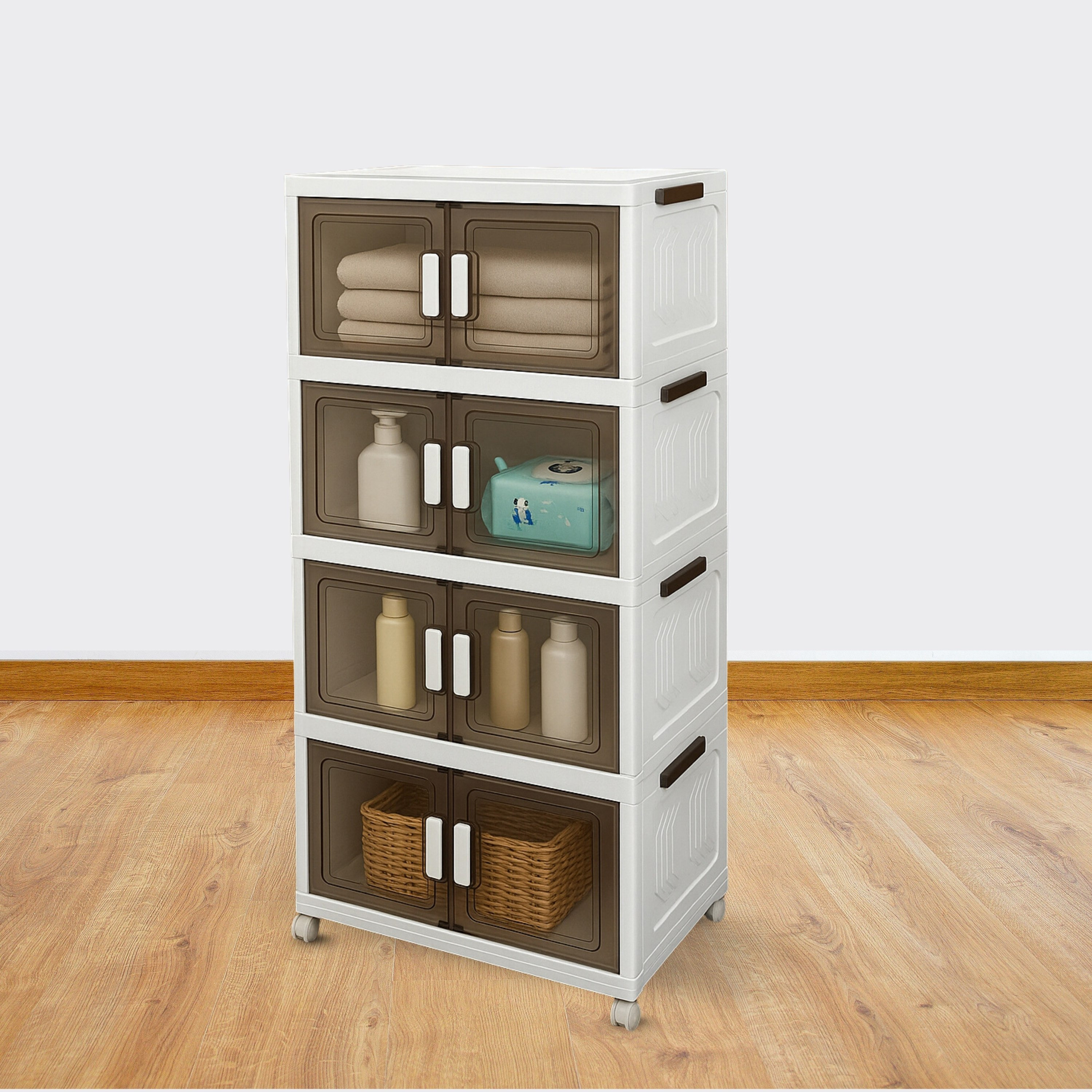 صندوق تخزين بلاستيك قابل للطي 4 مستويات من جين - 60x34x133 سم-hbxbedroom-bedroomaccessories-bedroomstorage-image-1