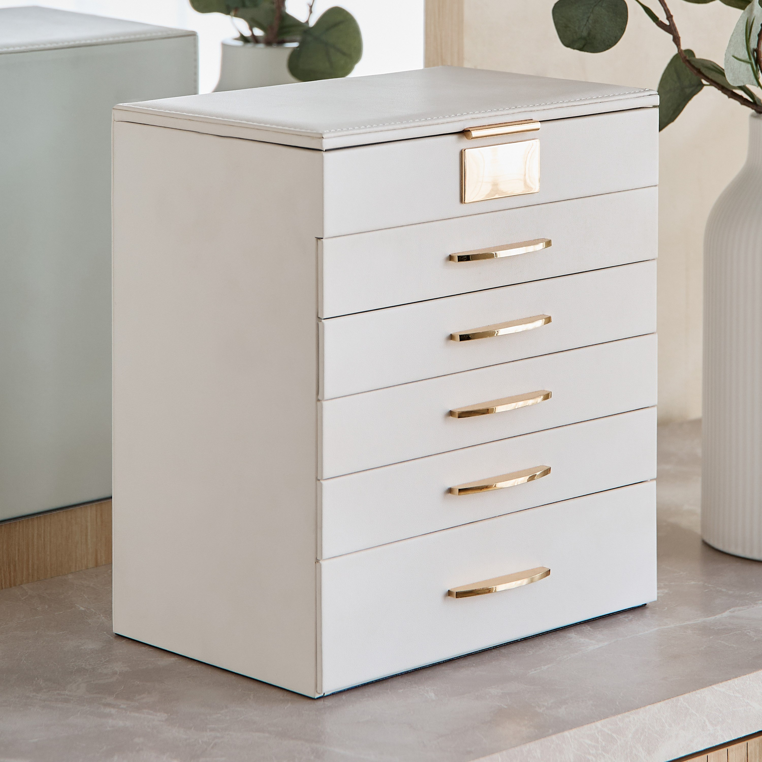 صندوق مجوهرات قطيفة بمرآة و5 أدراج - 24x16.5x27.5 سم-hbxhomeware-hbxbedroom-image-1