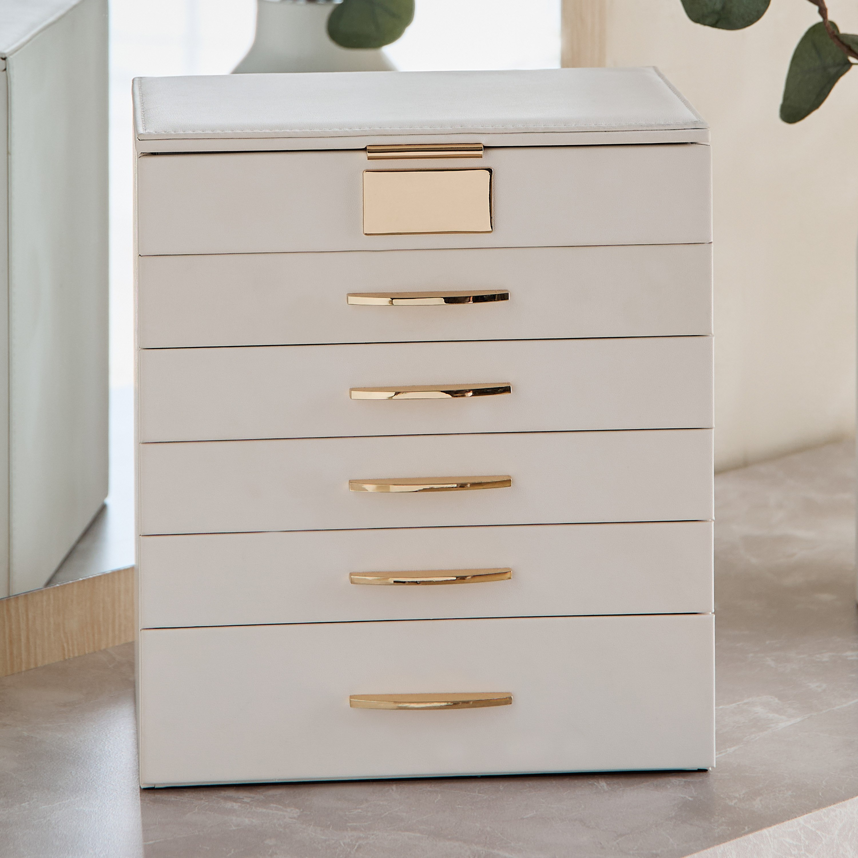 صندوق مجوهرات قطيفة بمرآة و5 أدراج - 24x16.5x27.5 سم-hbxhomeware-hbxbedroom-image-2