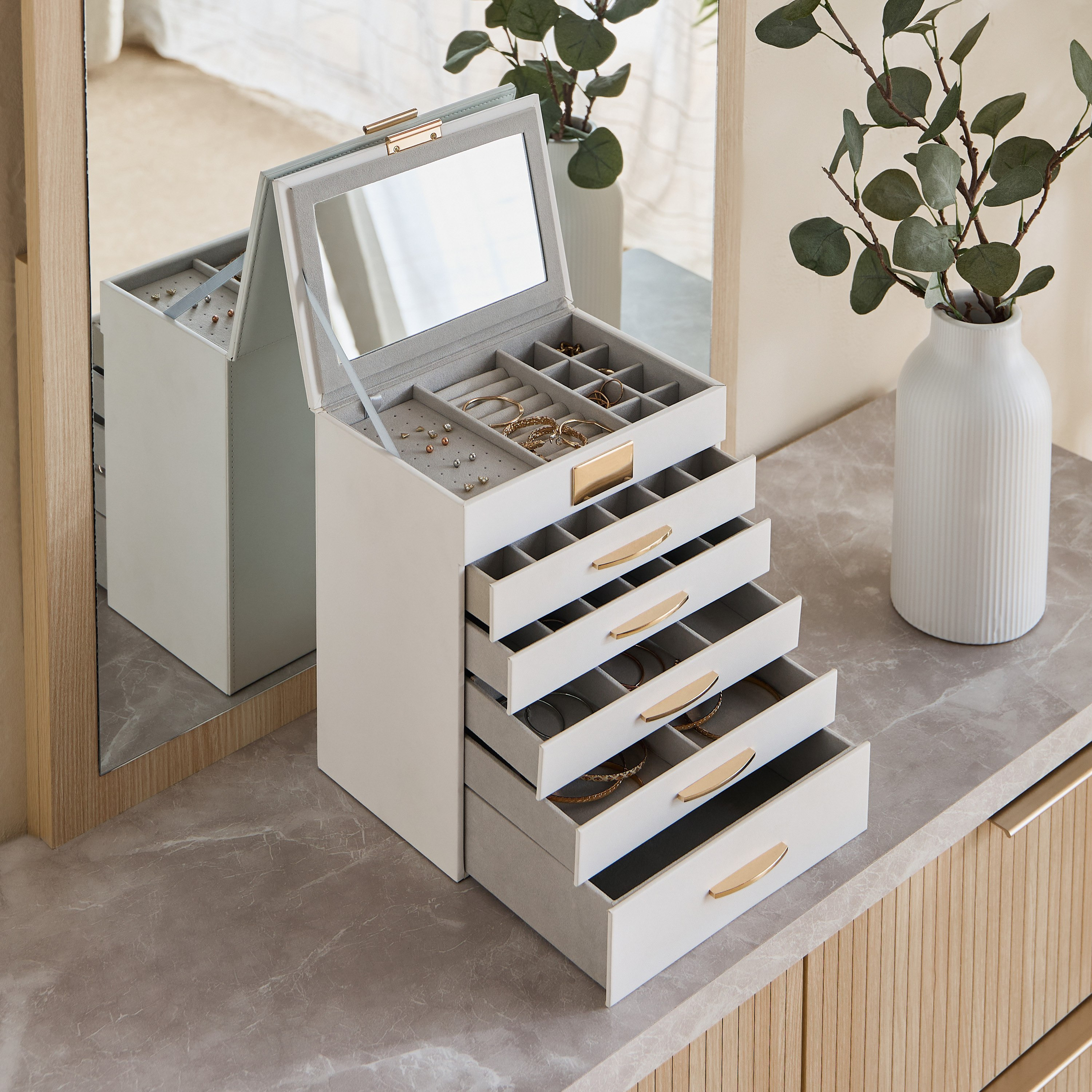 صندوق مجوهرات قطيفة بمرآة و5 أدراج - 24x16.5x27.5 سم-hbxhomeware-hbxbedroom-image-3