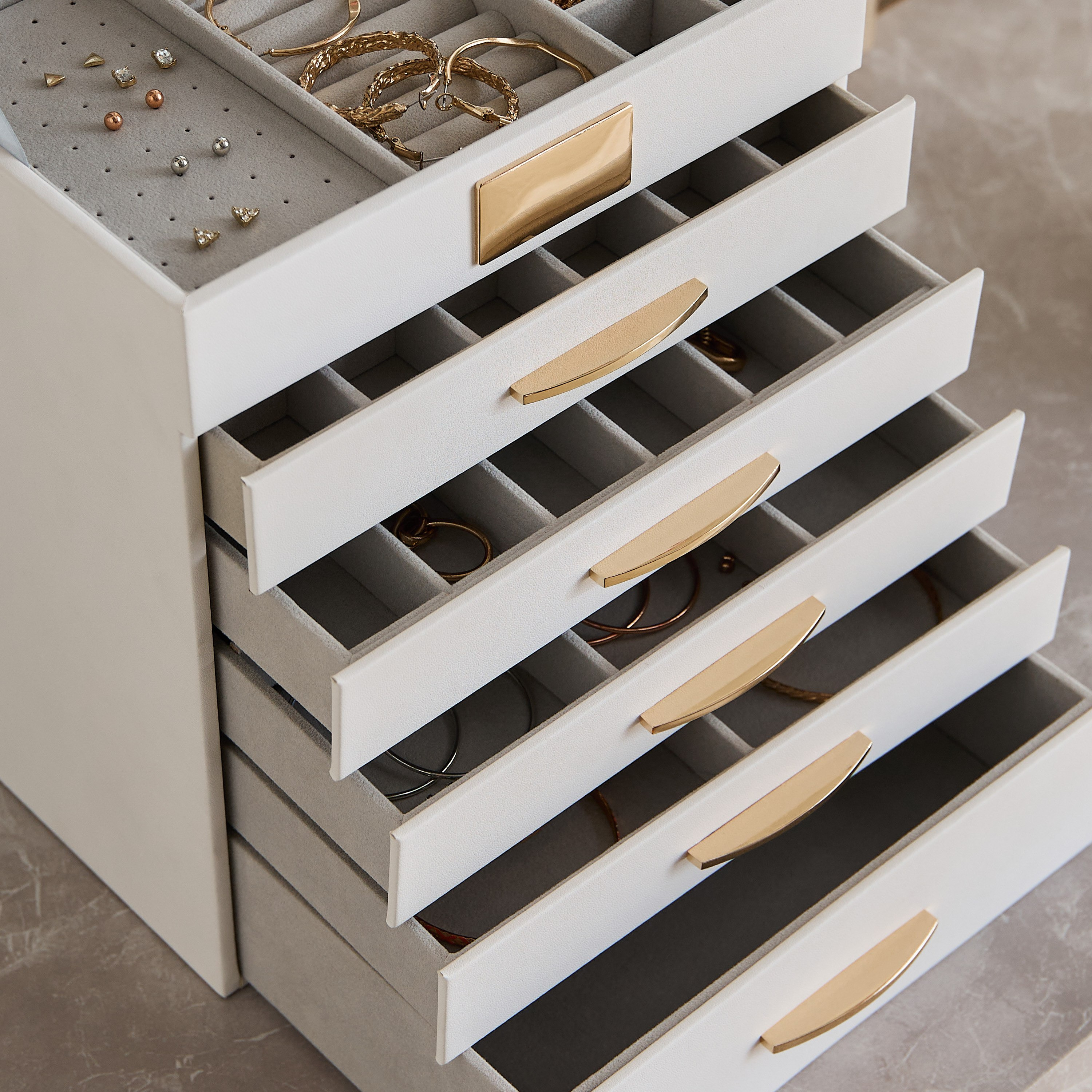 صندوق مجوهرات قطيفة بمرآة و5 أدراج - 24x16.5x27.5 سم-hbxhomeware-hbxbedroom-image-4