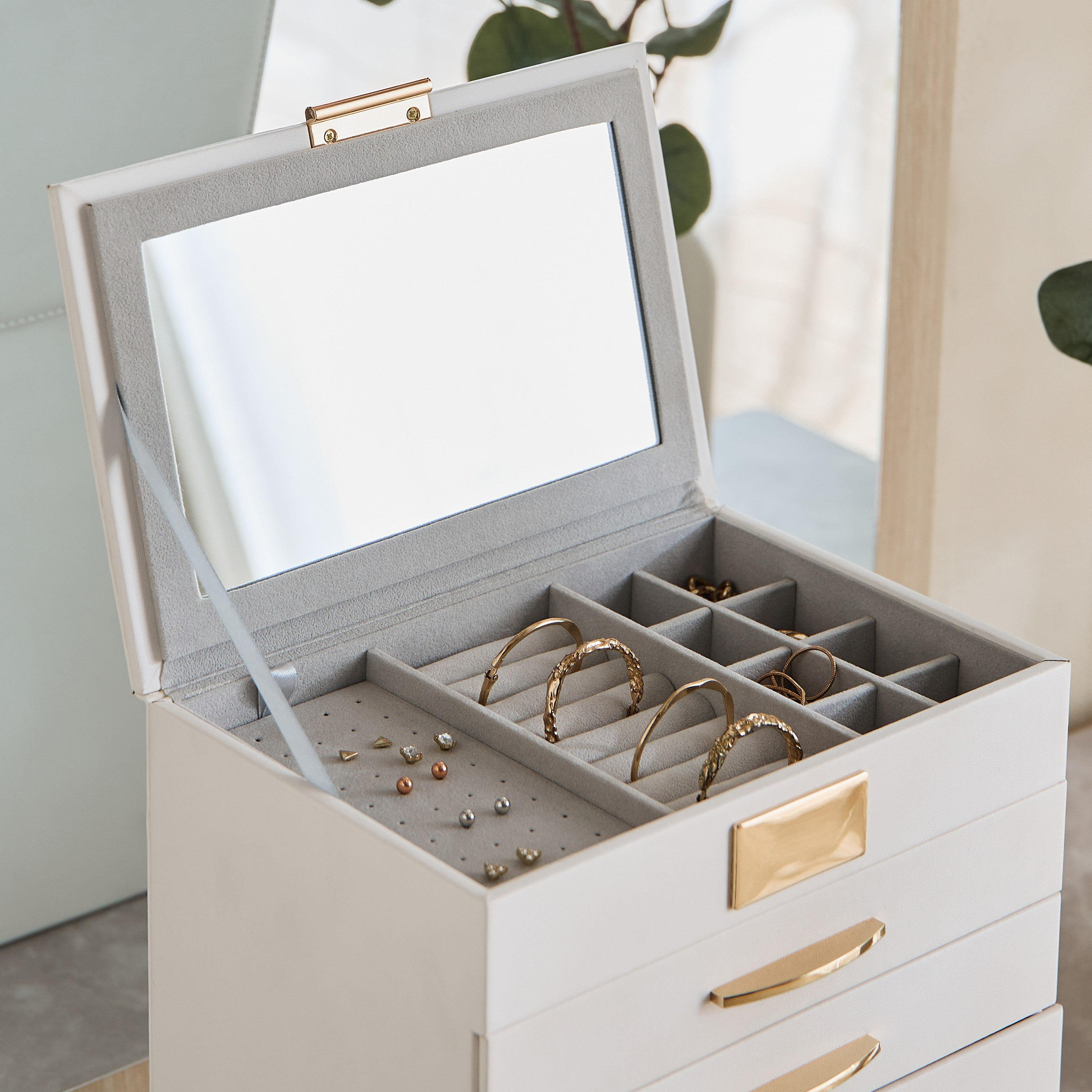 صندوق مجوهرات قطيفة بمرآة و5 أدراج - 24x16.5x27.5 سم-hbxhomeware-hbxbedroom-image-5