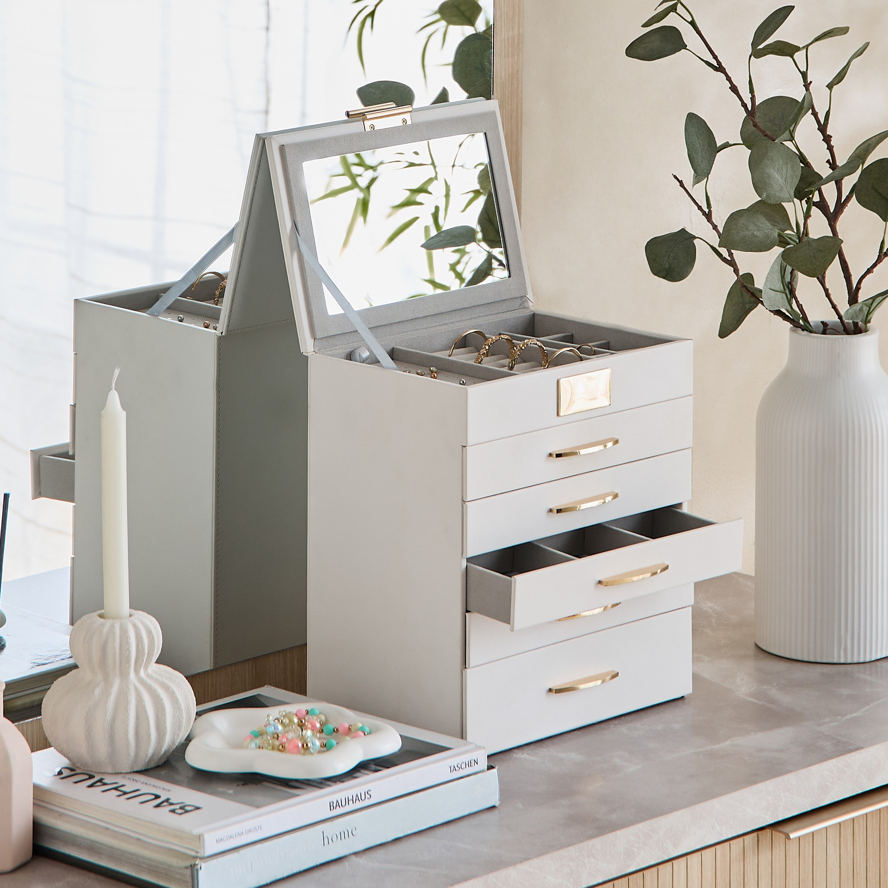 صندوق مجوهرات قطيفة بمرآة و5 أدراج - 24x16.5x27.5 سم-hbxhomeware-hbxbedroom-image-6