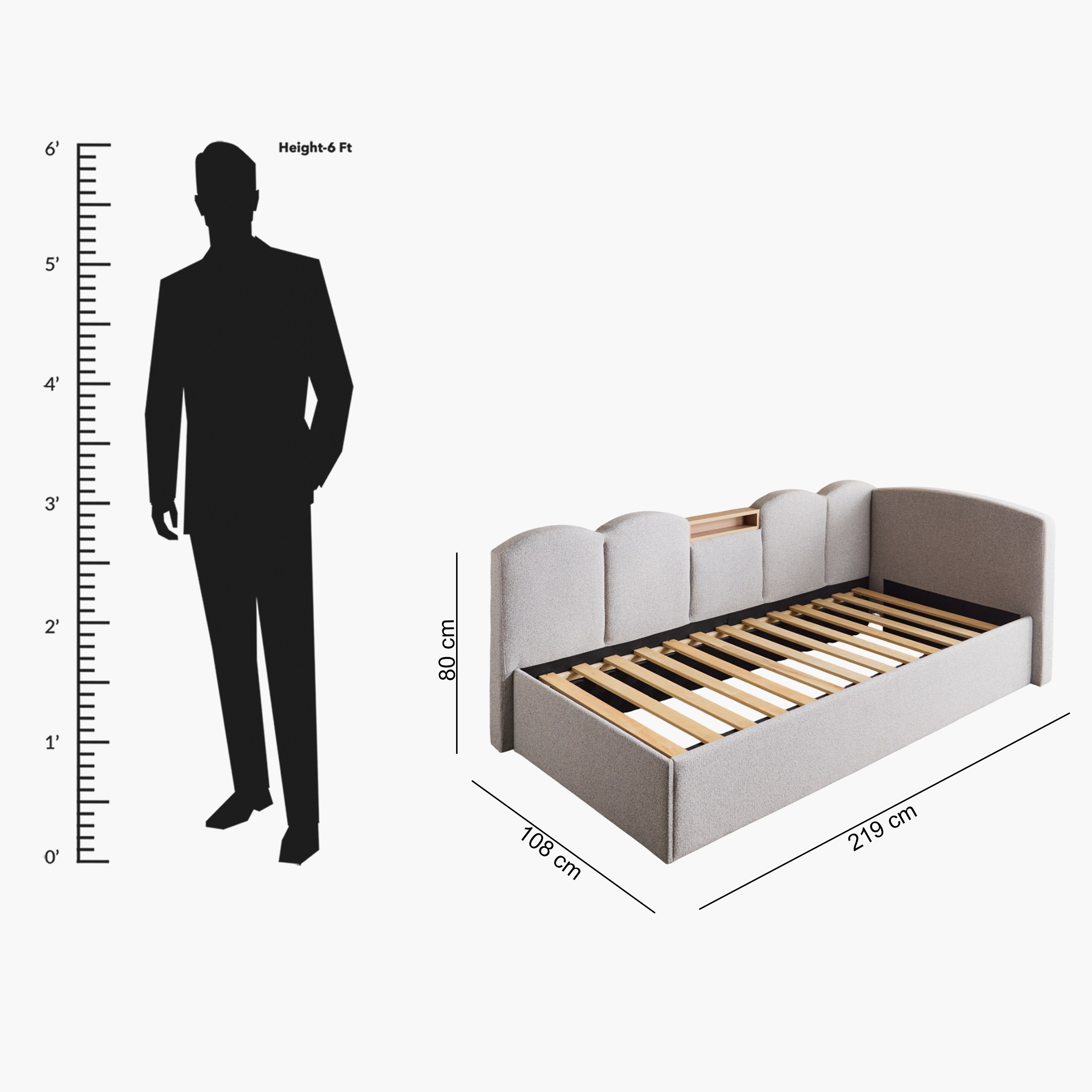 Movo Nordica Malta Single Day Bed with Headboard Storage - 90x200 cm-hbxfurniture-bedsandbedsets-daybeds-image-8