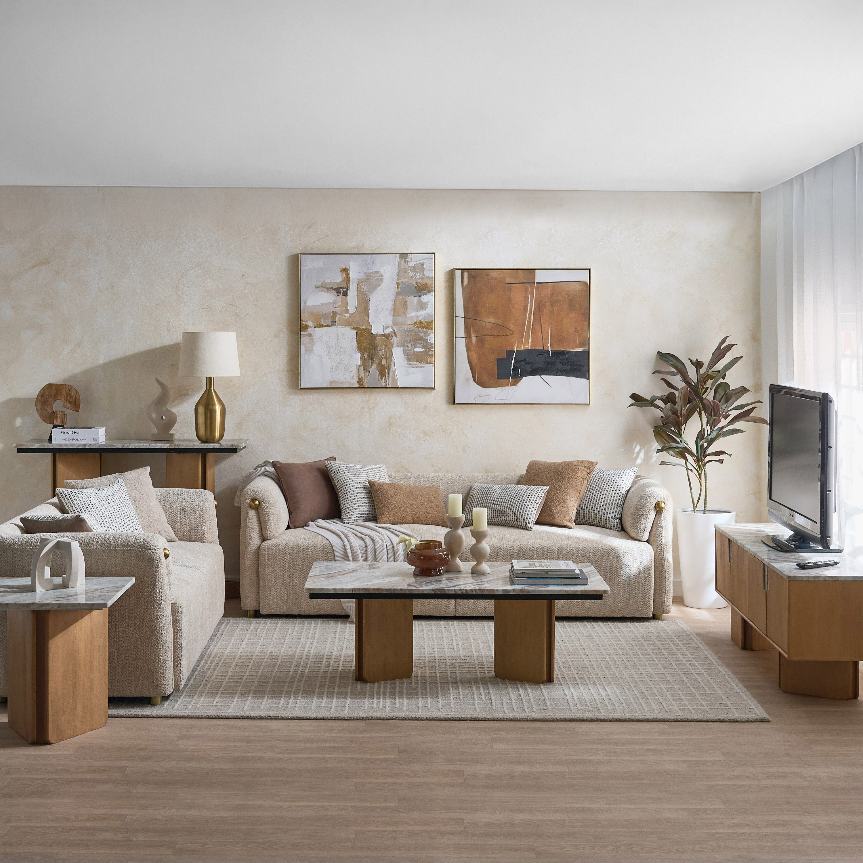 Scallop 2-Seater Fabric Sofa with 2 Cushions-hbxlivingroom-sofasandarmchairs-sofas-image-9