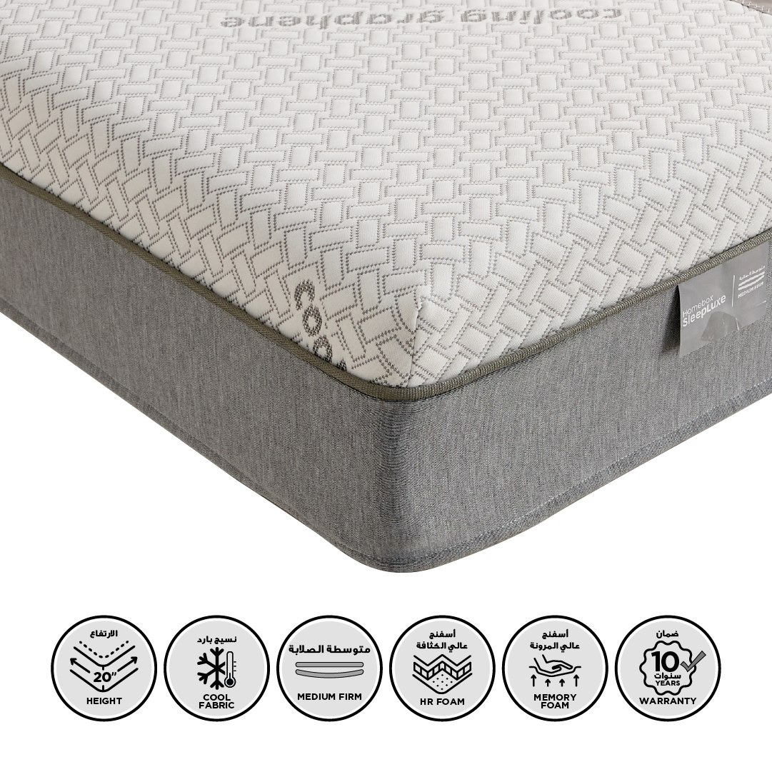 iSleepLuxe iCooltex Contour Air Memory Foam HR Cooling Fabric King Mattress - 180x200x20 cm-hbxfurniture-mattresses-king-image-1