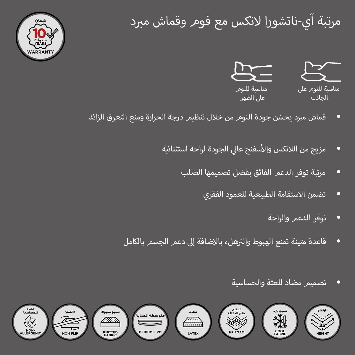 مرتبة كينج فوم صلابة متوسطة قماش مبرد آي نيتشر لاتيكس من سليب لوكس - 180x200x25 سم-hbxfurniture-mattresses-king-image-15