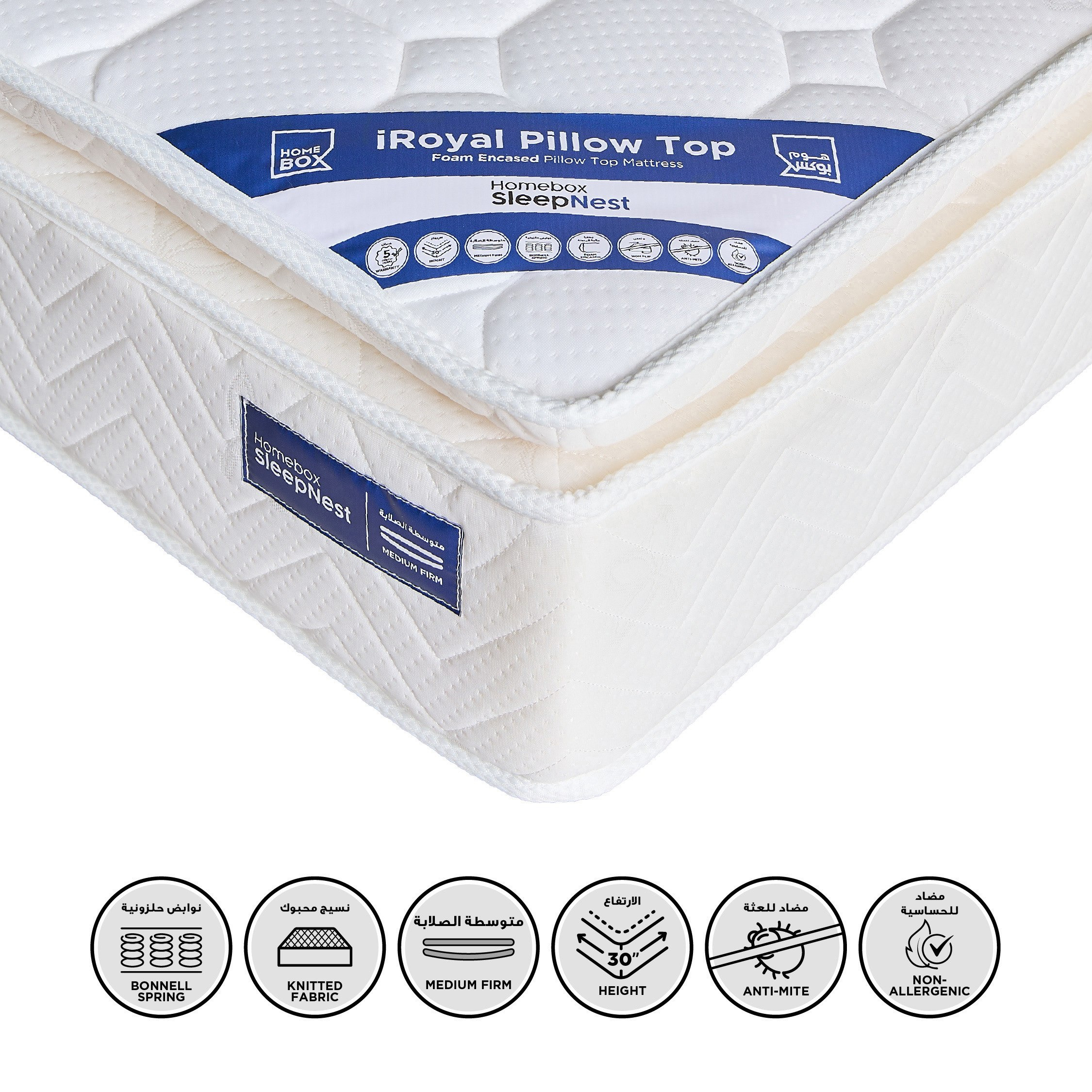 SleepNest iRoyal Pillow Top Medium Firm Bonnell Spring Single Mattress - 90x190x30 cm-hbxfurniture-bedroom-mattresses-single-image-1