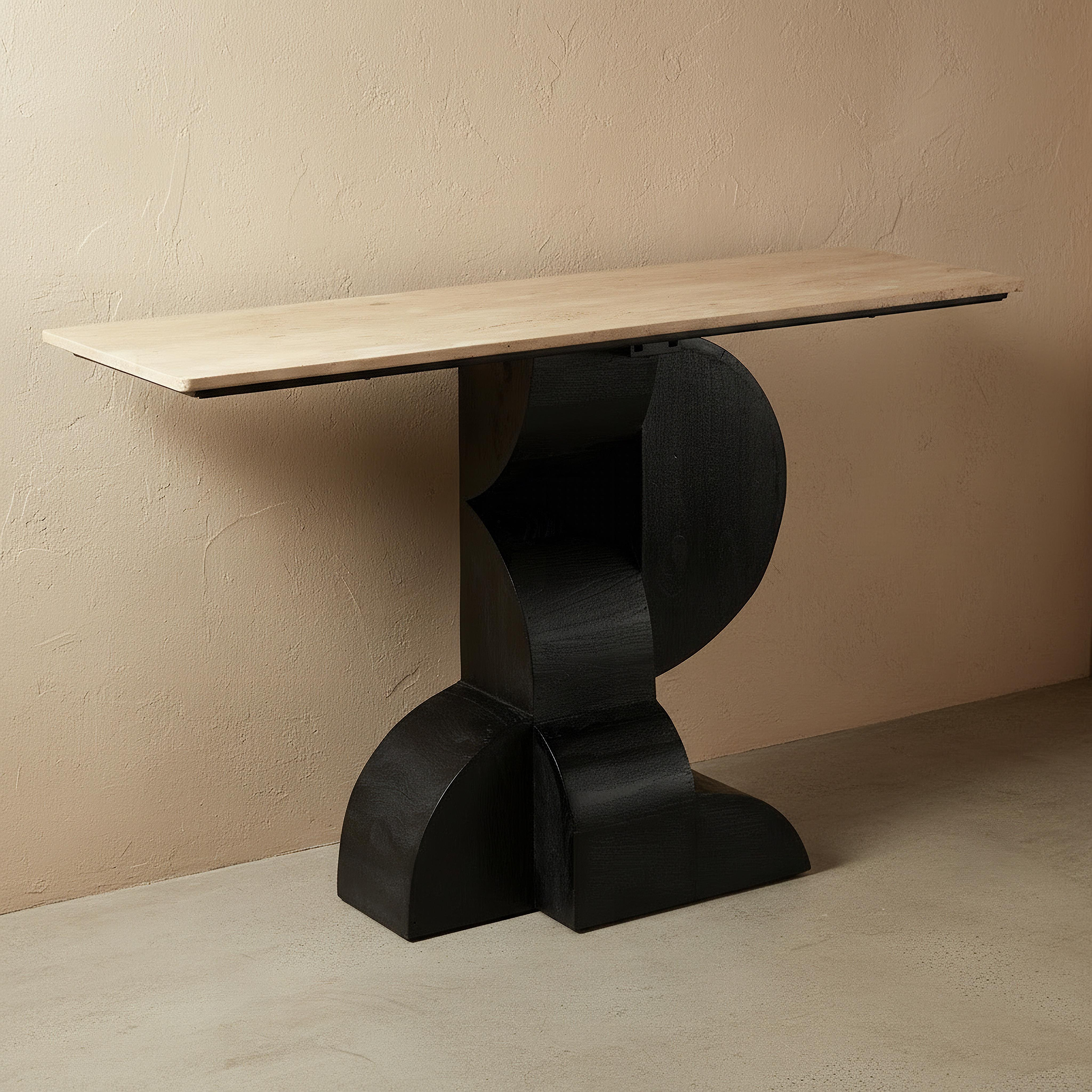 Cavon Forest Genuine Travertine Top Console Table with Solid Wood Base-hbxfurniture-tablesandstands-consoletables-image-1