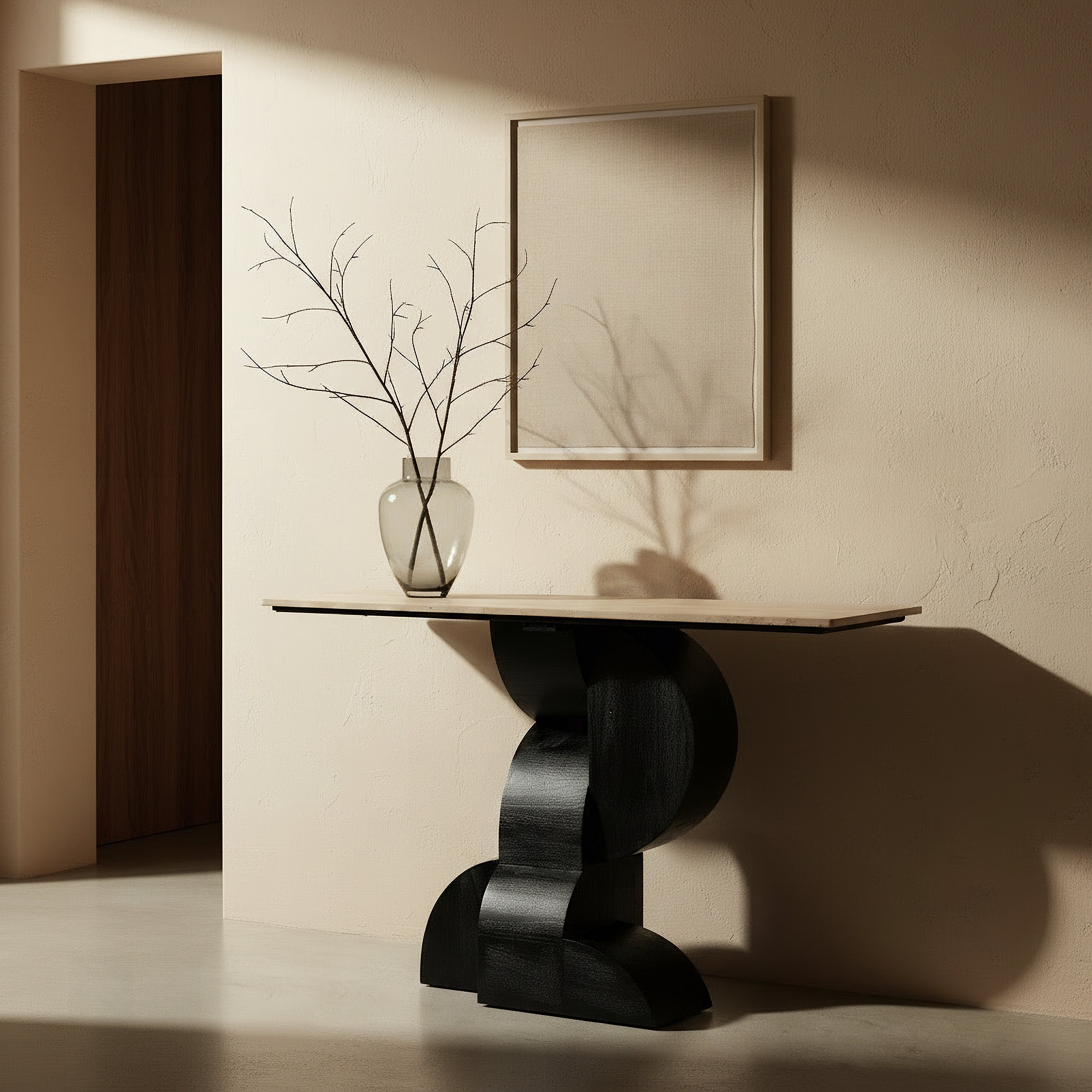 Cavon Forest Genuine Travertine Top Console Table with Solid Wood Base-hbxfurniture-tablesandstands-consoletables-image-5