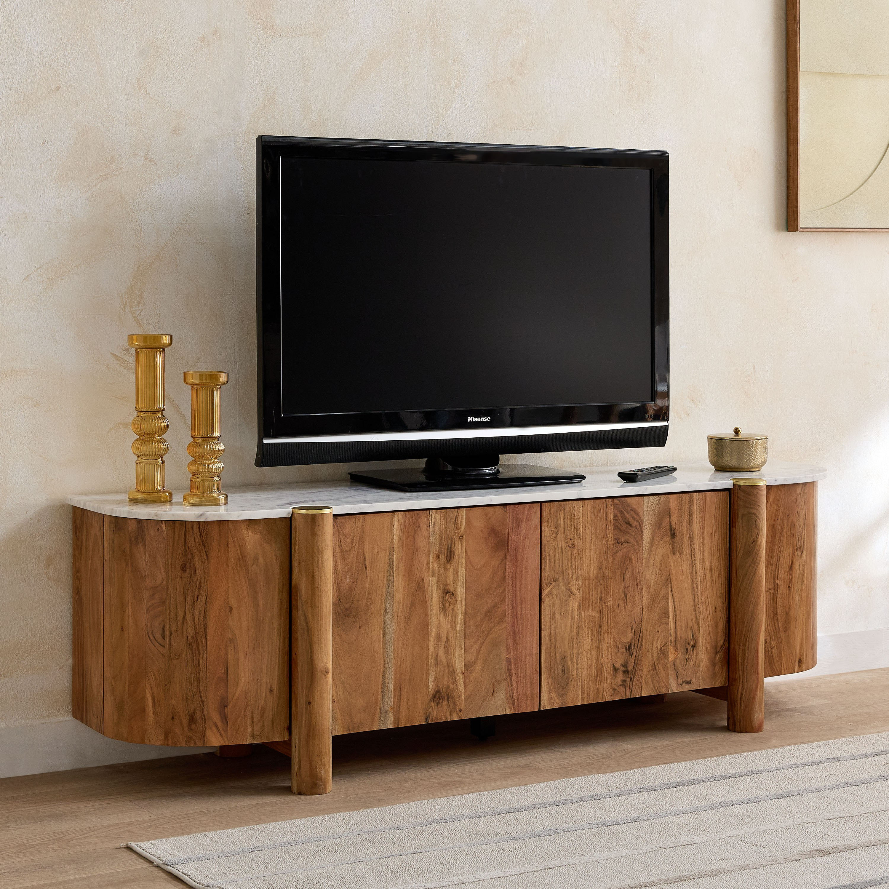 Cavon Caretto 1.8 Meter Solid Wood TV Unit with Genuine Marble Top for TVs upto 80 inch-hbxlivingroom-mediaunitsandstorage-tvunits-image-1