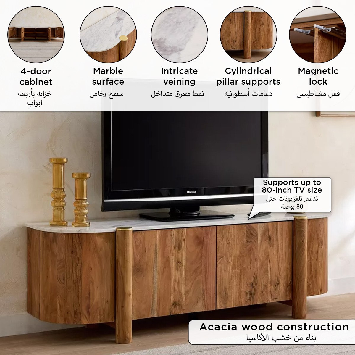 Cavon Caretto 1.8 Meter Solid Wood TV Unit with Genuine Marble Top for TVs upto 80 inch-hbxlivingroom-mediaunitsandstorage-tvunits-image-12